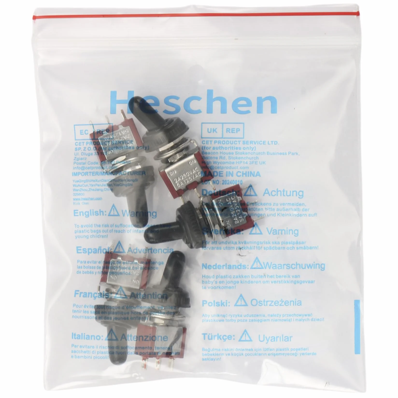Heschen miniaturowy przełącznik MTS-102 ON-ON SPDT 3-biegunowy, 2 A 250 V, 5 A 120 V, UR na liście, z wodoodporną pokrywą, 5 sztuk