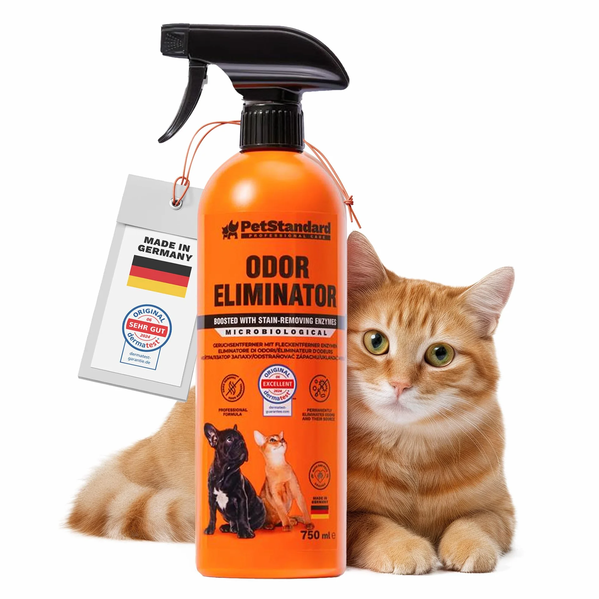 PetStandard Enzymatyczny środek czyszczący do moczu kota i moczu psa, 750 ml, silny środek do usuwania zapachu moczu, fekaliów i wymiocin, bezpieczny dla zwierząt domowych i przyrody, wyprodukowano w