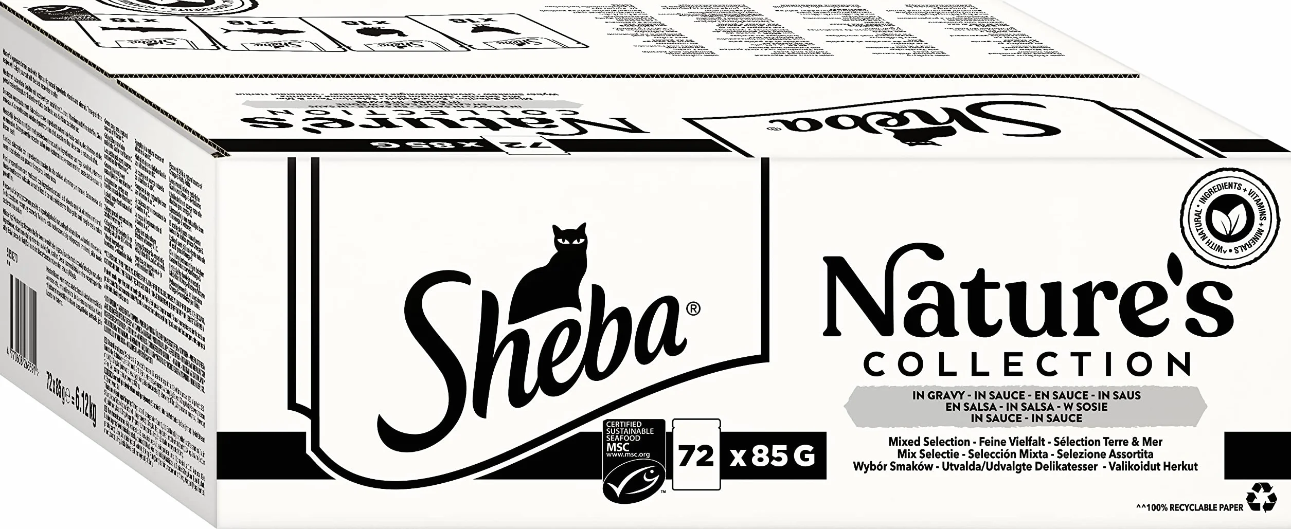 SHEBA Nature's Collection in Sauce – wysokiej jakości mokra karma dla kotów, drobna różnorodność (MSC) w porcjowanym woreczku, 72 x 85 g