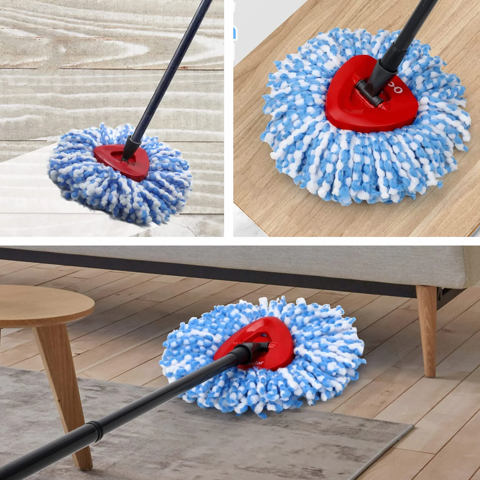 WANGCL 4-pak główek do mopa wirującego, zastępczych główek do mopa wirującego O-Cedar EasyWring RinseClean z mikrofibry, zastępcza główka do mopa wirującego na 2 zbiorniki System (Niebieski)