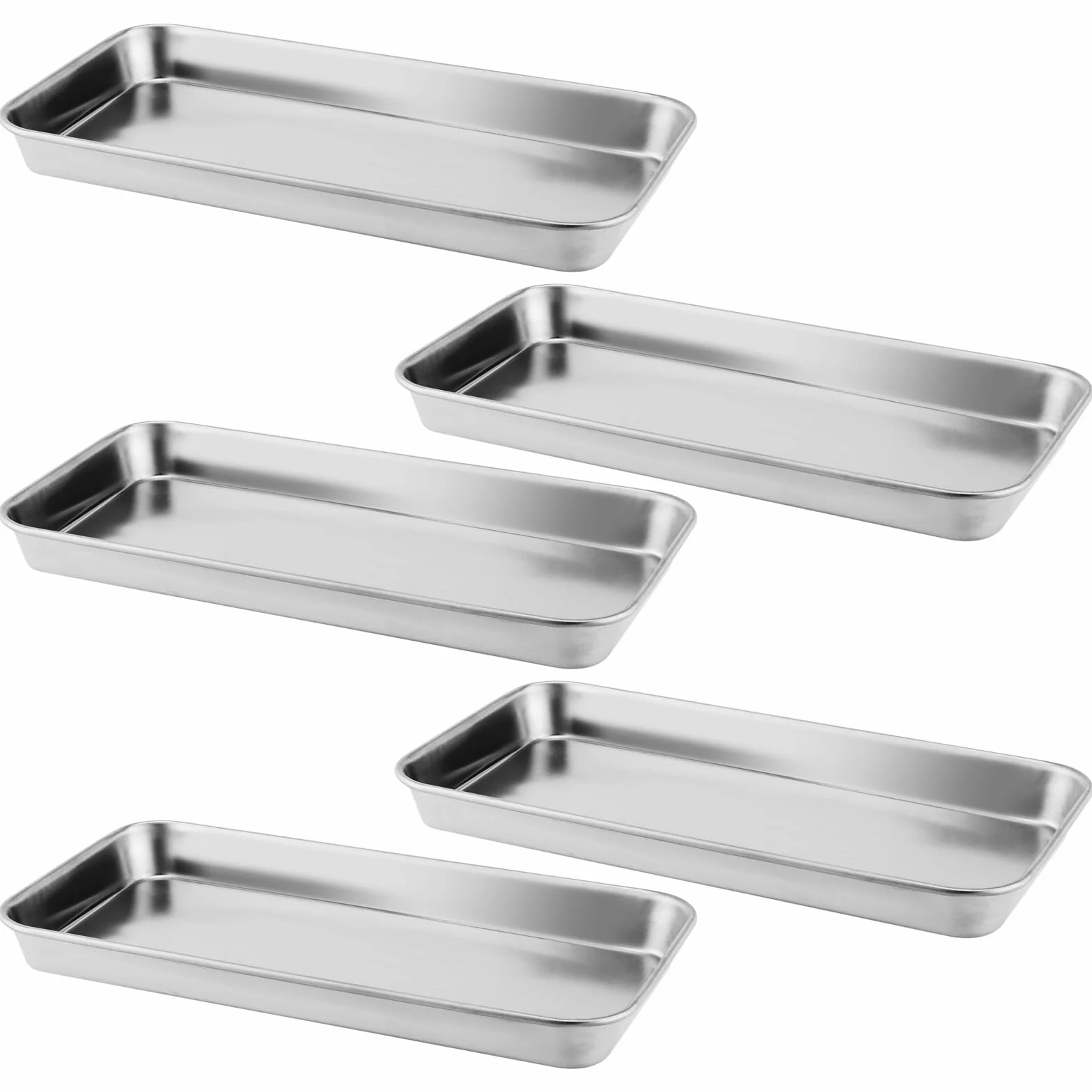 5 sztuk tacka na instrumenty, mała, ze stali nierdzewnej, mała prostokątna, taca laboratoryjna, przydatne narzędzia, stal nierdzewna, tace do laboratorium, 22,5 x 11,7 x 2 cm