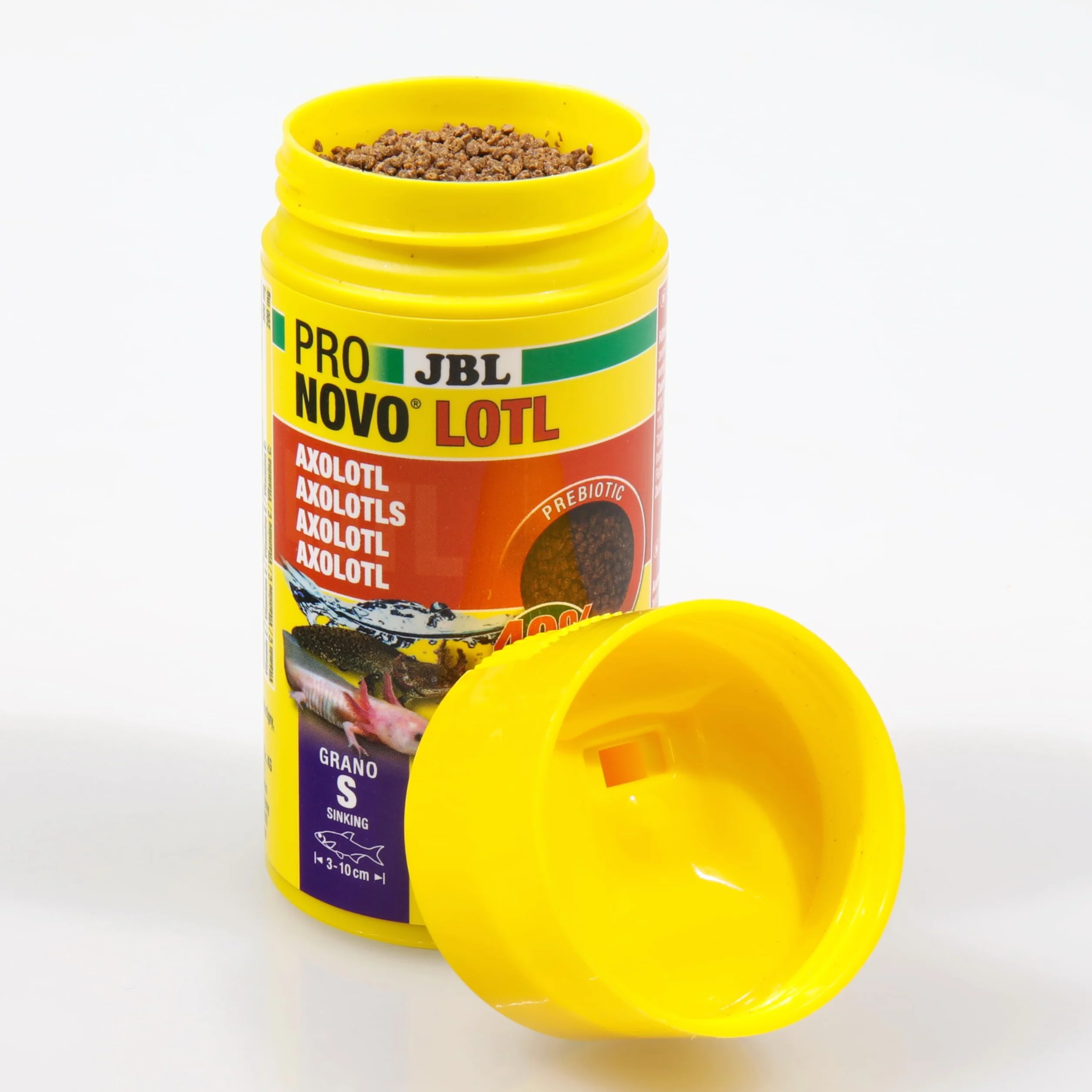 JBL PRONOVO LOTL GRANO, główny pokarm do Axolotl 3-10 cm, dozownik na klik, granulat do karmy dla ryb, rozmiar S, 100 ml