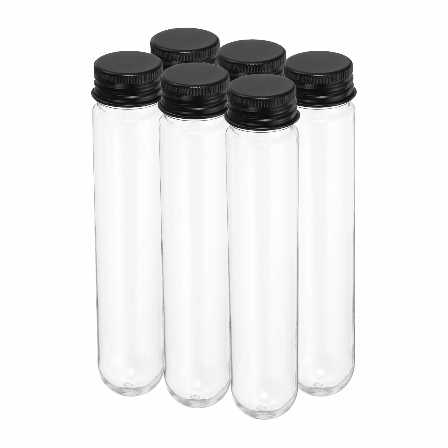 PATIKIL 80 ml, plastikowe probówki z zakrętkami, 6 szt., 156 x 30 mm, do naukowej dekoracji imprezowej, przechowywania koralików cukierkowych, czarne