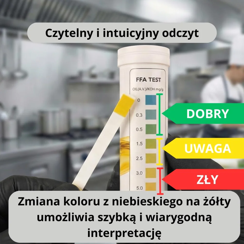 Paski Testowe Oleju do Frytury FFA – Kontrola Jakości Oleju do Gastronomii i Kuchni – HACCP – 100 Pasków – Produkcja Certyfikowana ISO 9001