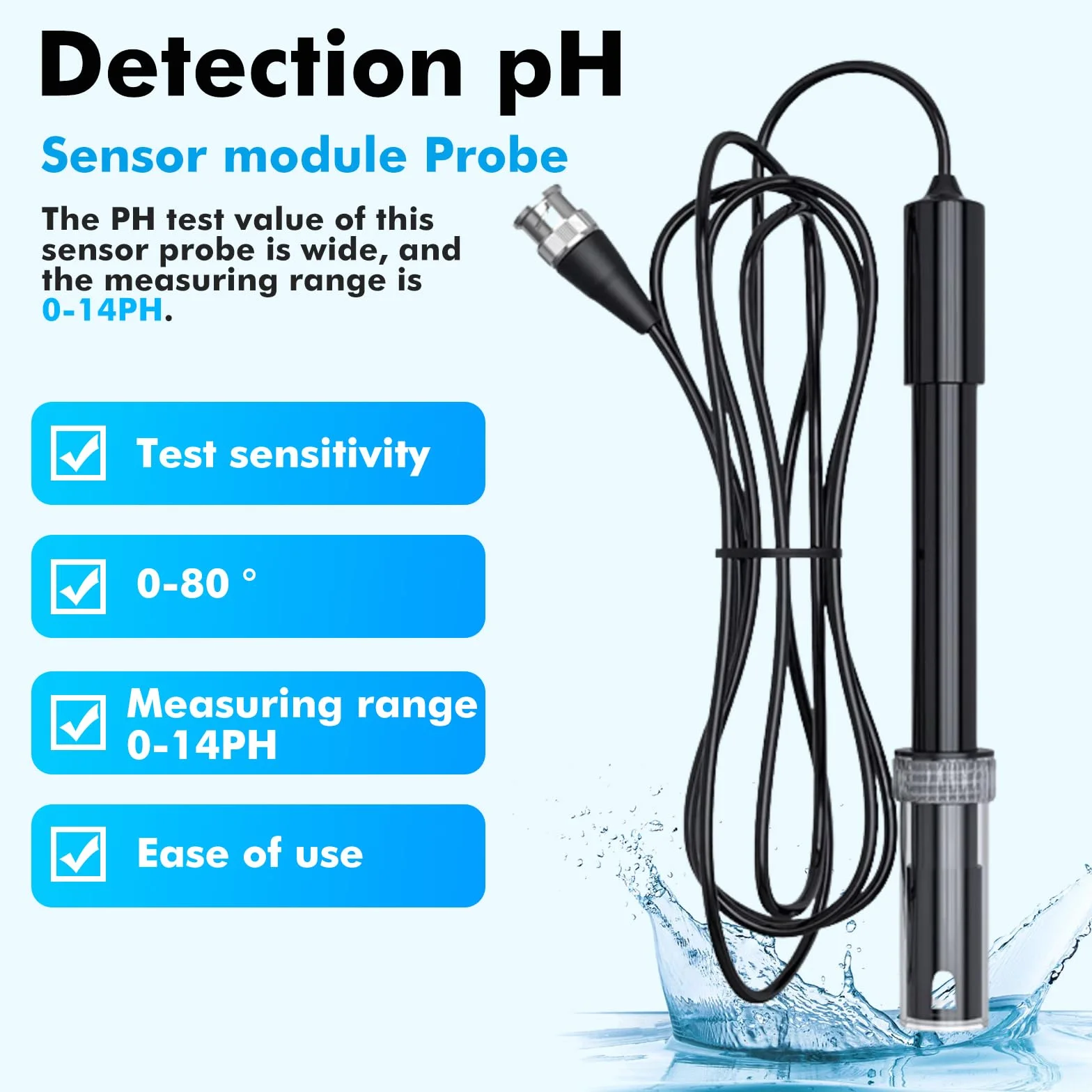 Sonda Ph 0-14, Sonda Czujnika Ph Sonda Elektrody Ph Wymienna Sonda Monitora Ph Z Kablem O Długości 77 Cm Do Monitora Ph Kontroler Ph Tester Ph Miernik Ph Monitorowanie Wykrywania Wykrywania Ph, Wtyczk
