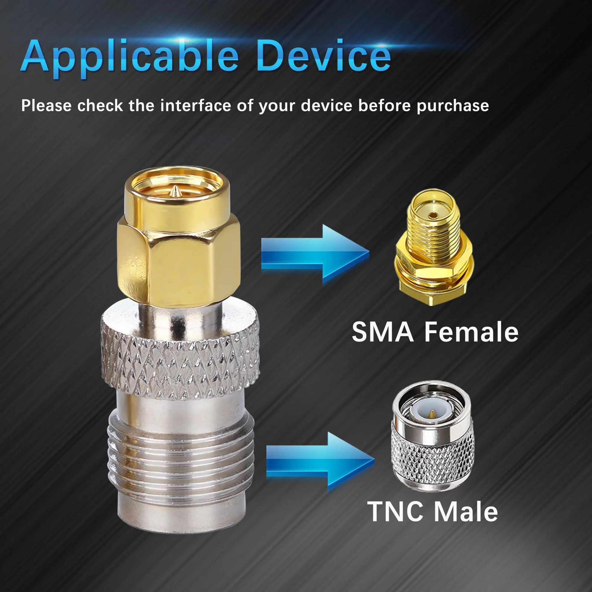 Adapter koncentryczny SMA męski na żeński TNC, 50 omów, 2 szt
