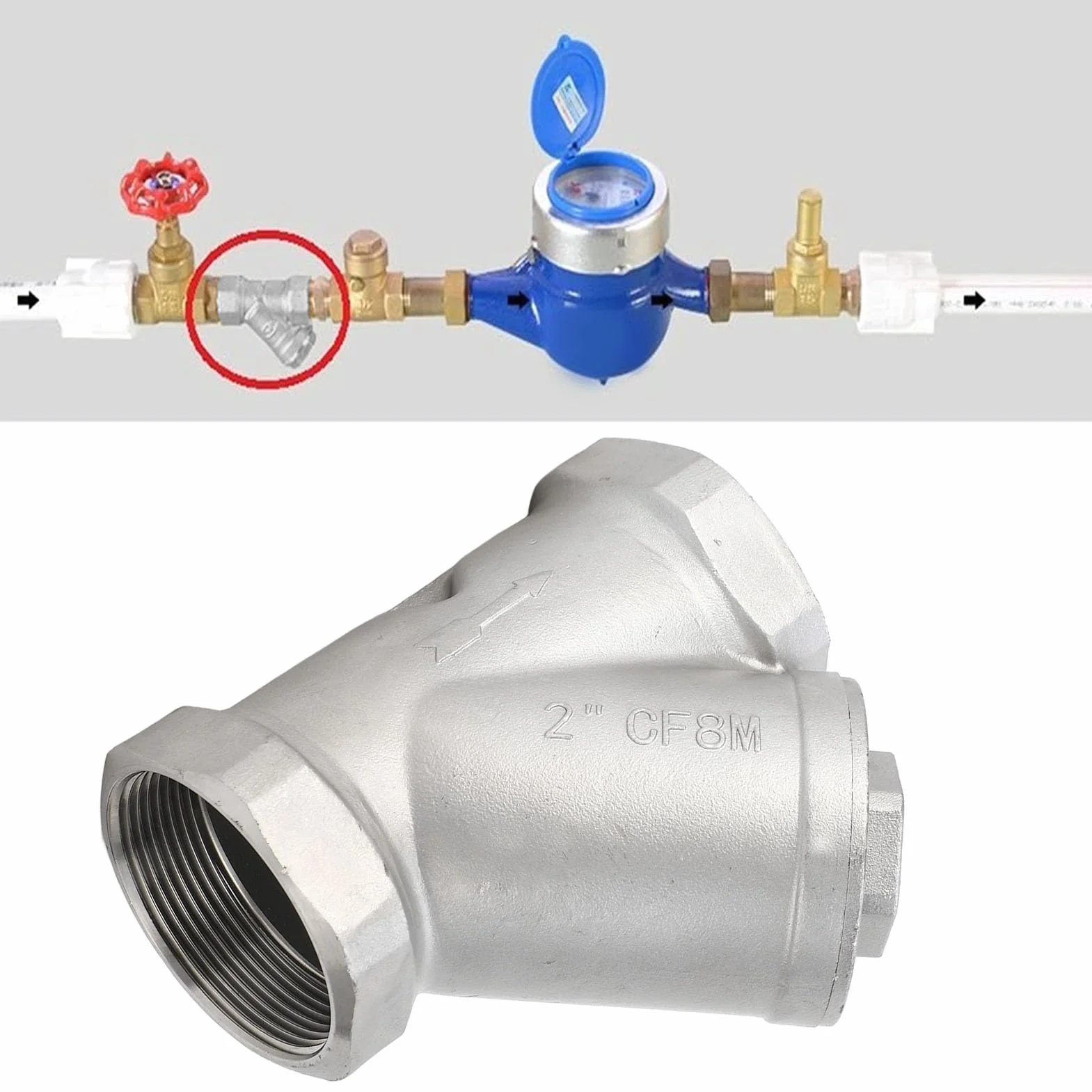 Filtr Siatkowy Y DN50, Filtr Siatkowy Y 2 Cale DN50 Filtr Siatkowy ze Stali Nierdzewnej Typu Wye Akcesoria do Filtrów do Wody Olej Gaz, Zestawy Narzędzi