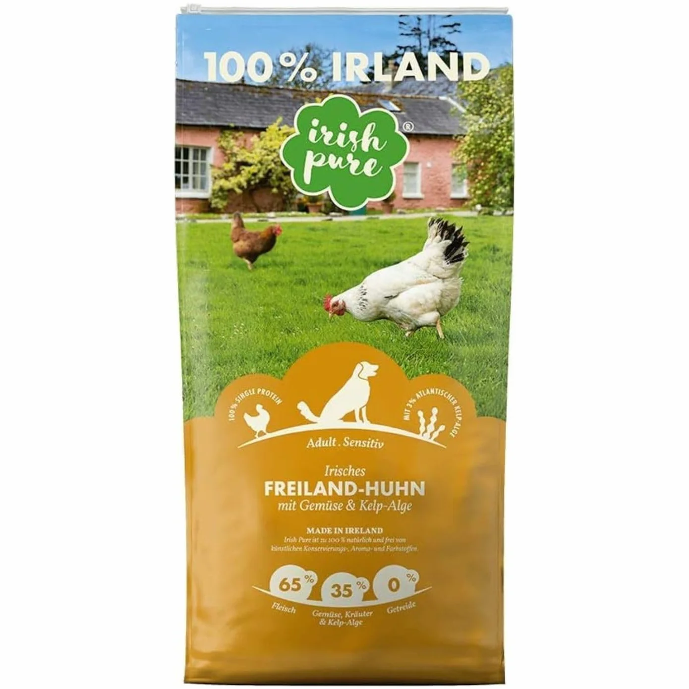 Irish Pure Sucha karma dla dorosłych | 12 kg | kurczak z algami kelp i warzywami | wysoka zawartość mięsa | nie zawiera zbóż, wrażliwa | sucha karma dla psów | karma dla wszystkich ras