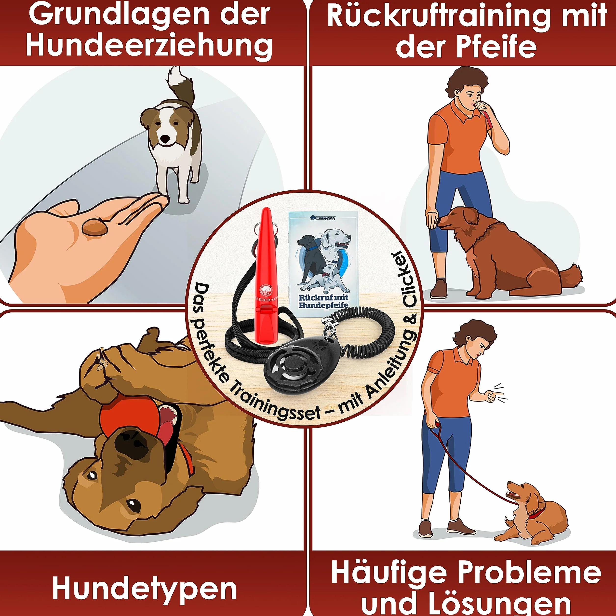 Weidebach® Gwizdek dla psa z głośnym i stałym dźwiękiem, do treningu z psem, znormalizowana częstotliwość, przyjemna taśma i ustnik, w zestawie e-book + woreczek na smakołyki do udanego treningu