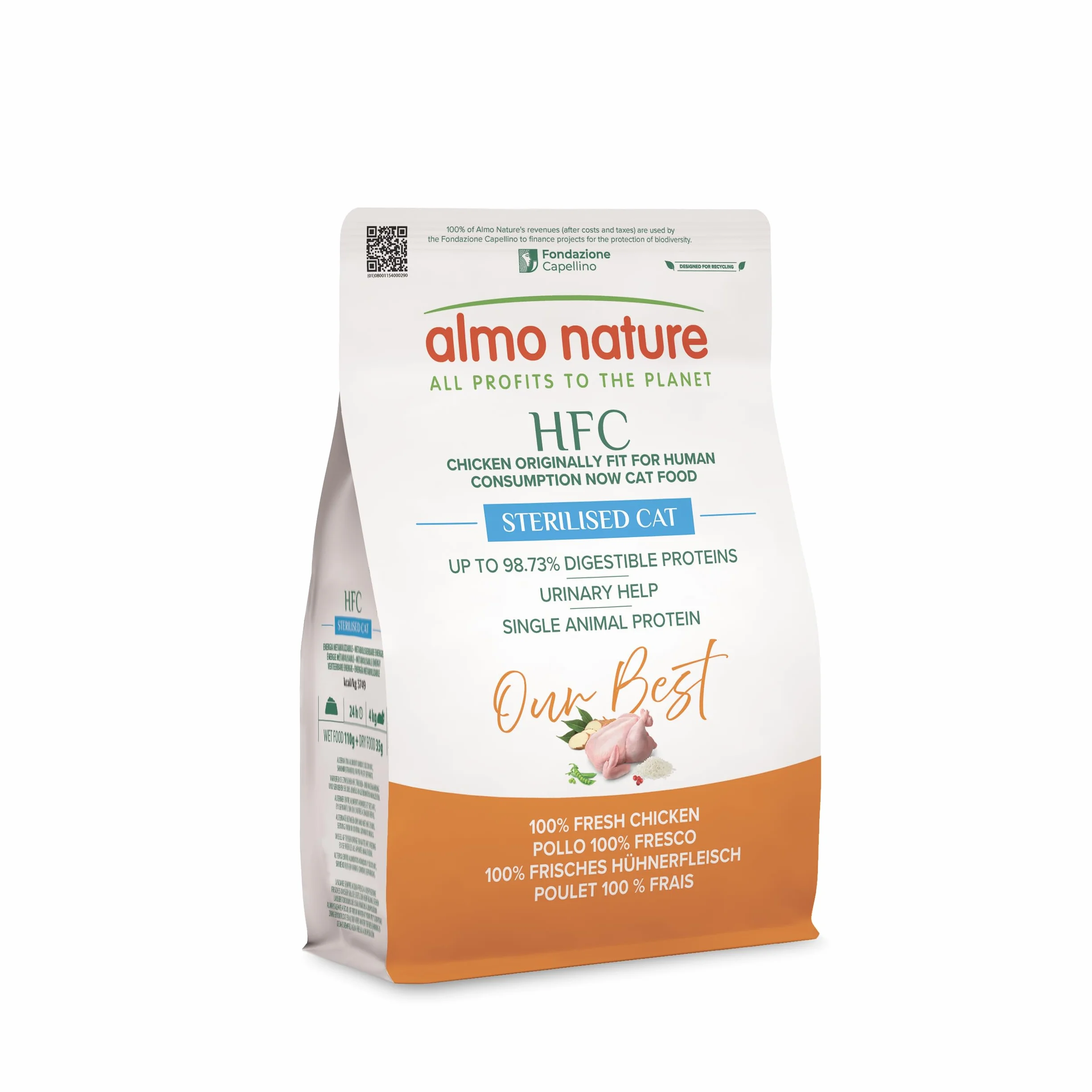 Almo Nature HFC Our Best - sterylizacja dla dorosłych - sucha karma dla sterylizowanych kotów - świeży kurczak - do kontroli wagi, jakość żywności, bezglutenowa, monoproteina, 300 g
