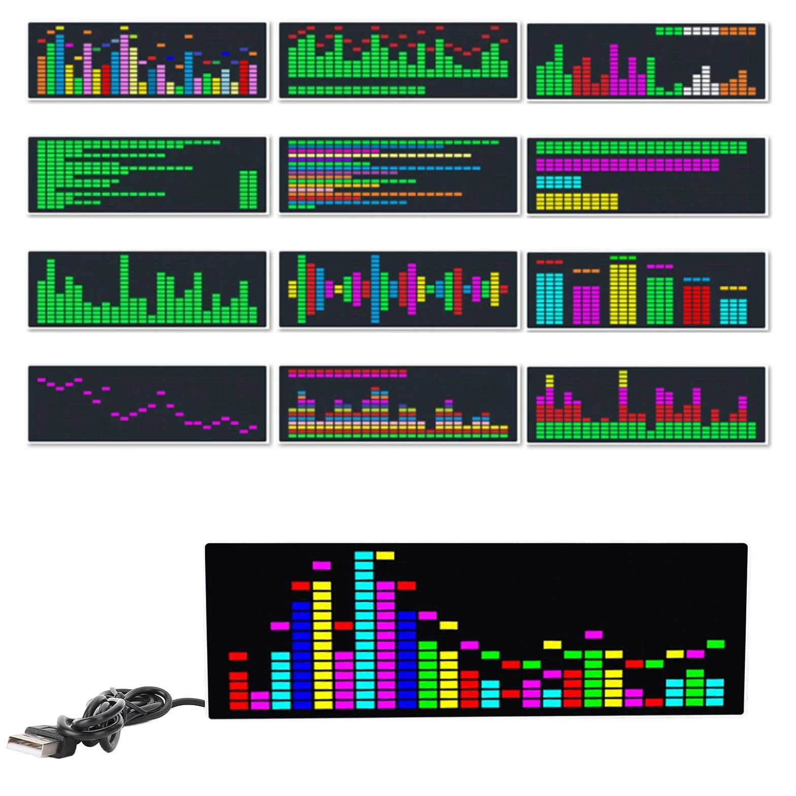 Wyświetlacz Widma Muzycznego, Analizator Muzyki LED, Analizator Widma Audio, Rhythm Light Level Sensor Clock Wyświetlacz, 12 Dynamicznych i 7 Efektów Kolorowych
