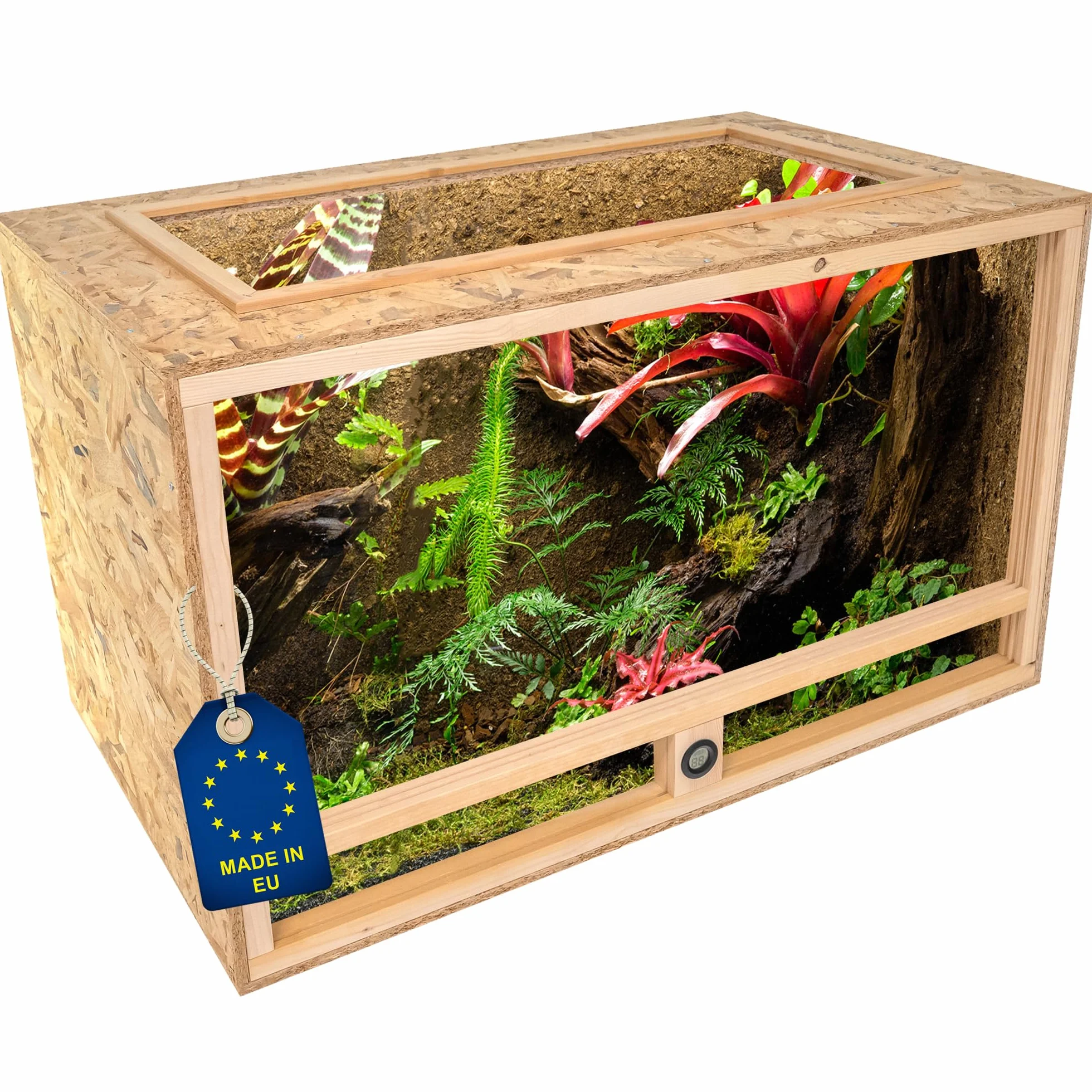 ITA Terrarium dla żółwi 120 x 60 x 60 cm z otwartym dachem i wbudowanym higrometrem, drewniane terrarium OSB-3, dla żółwi i innych zwierząt - produkt UE