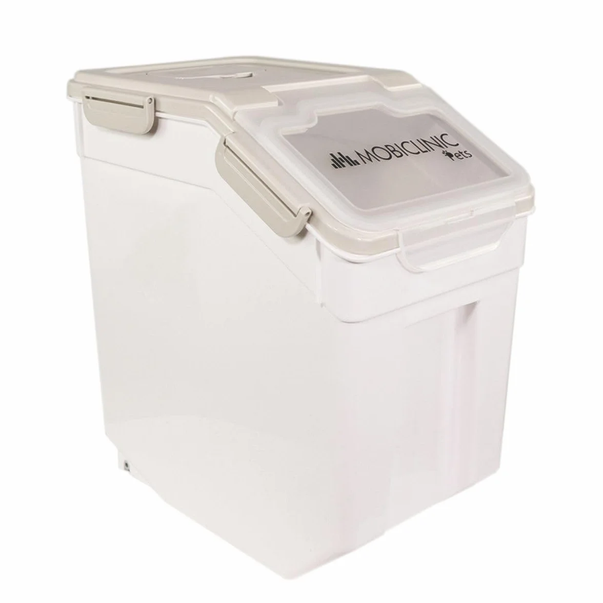 Mobiclinic®, Pojemnik na karmę, Dla zwierząt, Feedpet, Pojemność 20L / 8Kg, Hermetyczne zamknięcie, 23x25, 5x36, 5 cm, Zestaw z łopatką i miarką, Kołami, Przezroczyste okno