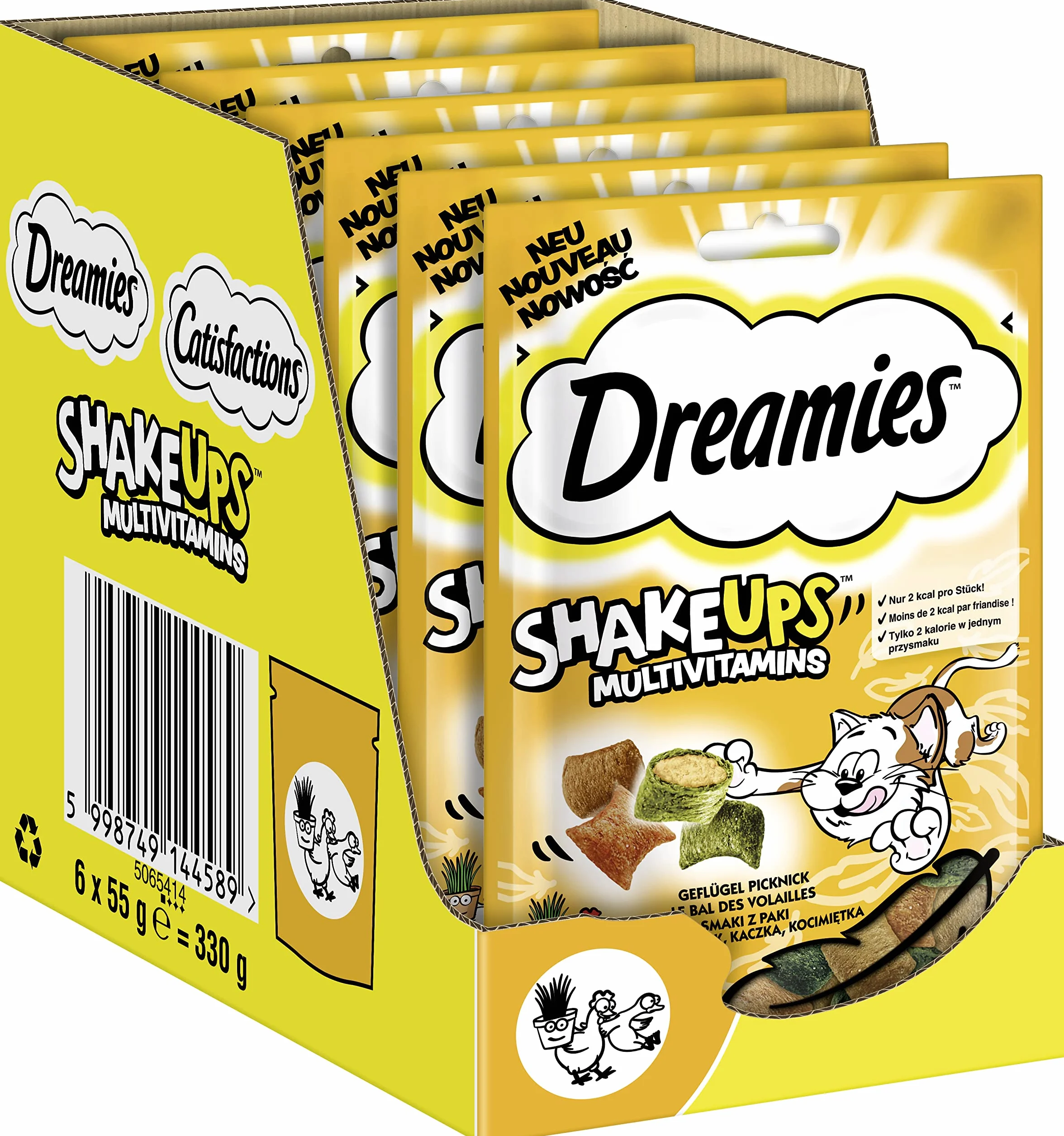 DREAMIES Shake Ups Multivitamins przekąska dla kota w formie pasztecików z kurczakiem, kaczką i kocimiętką 55 g x 6