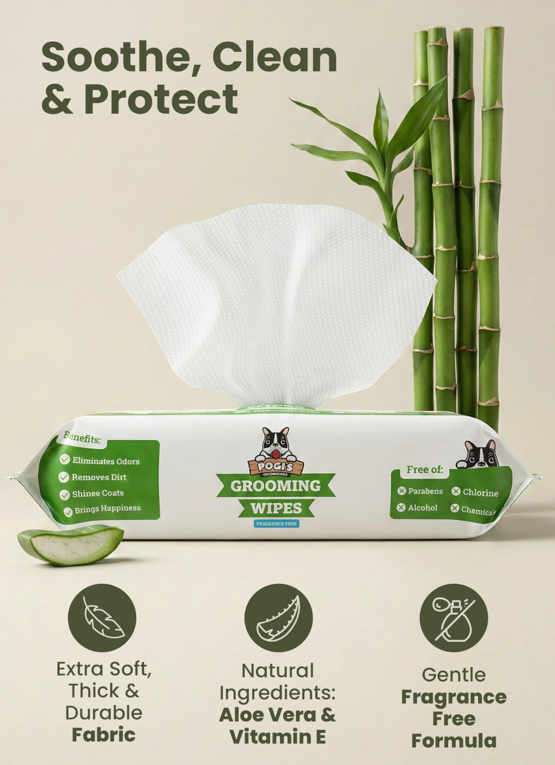Pogi’s chusteczki do czyszczenia psa – hipoalergiczne, bez zapachu, delikatne dla skóry – 100 sztuk