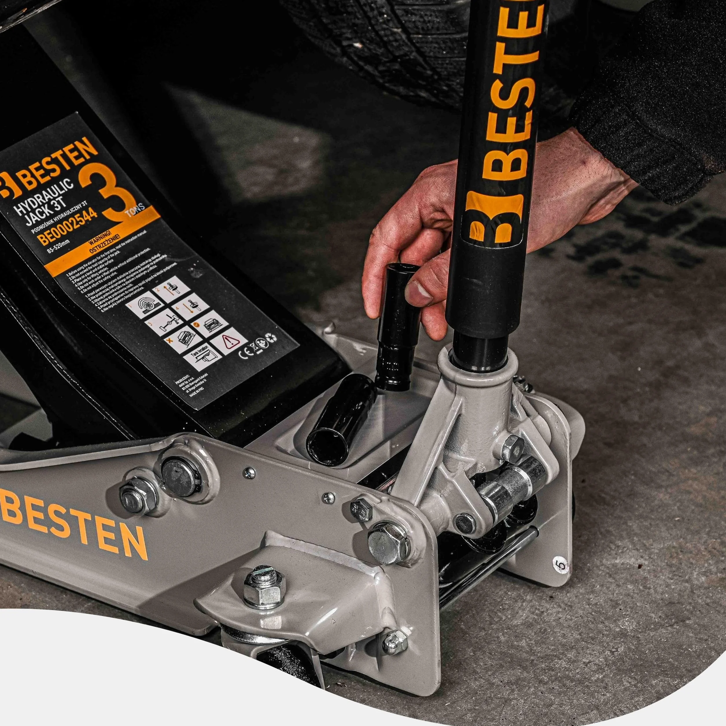 BESTEN Podnośnik hydrauliczny niskoprofilowy 3T 85–520 mm Quick-Lift
