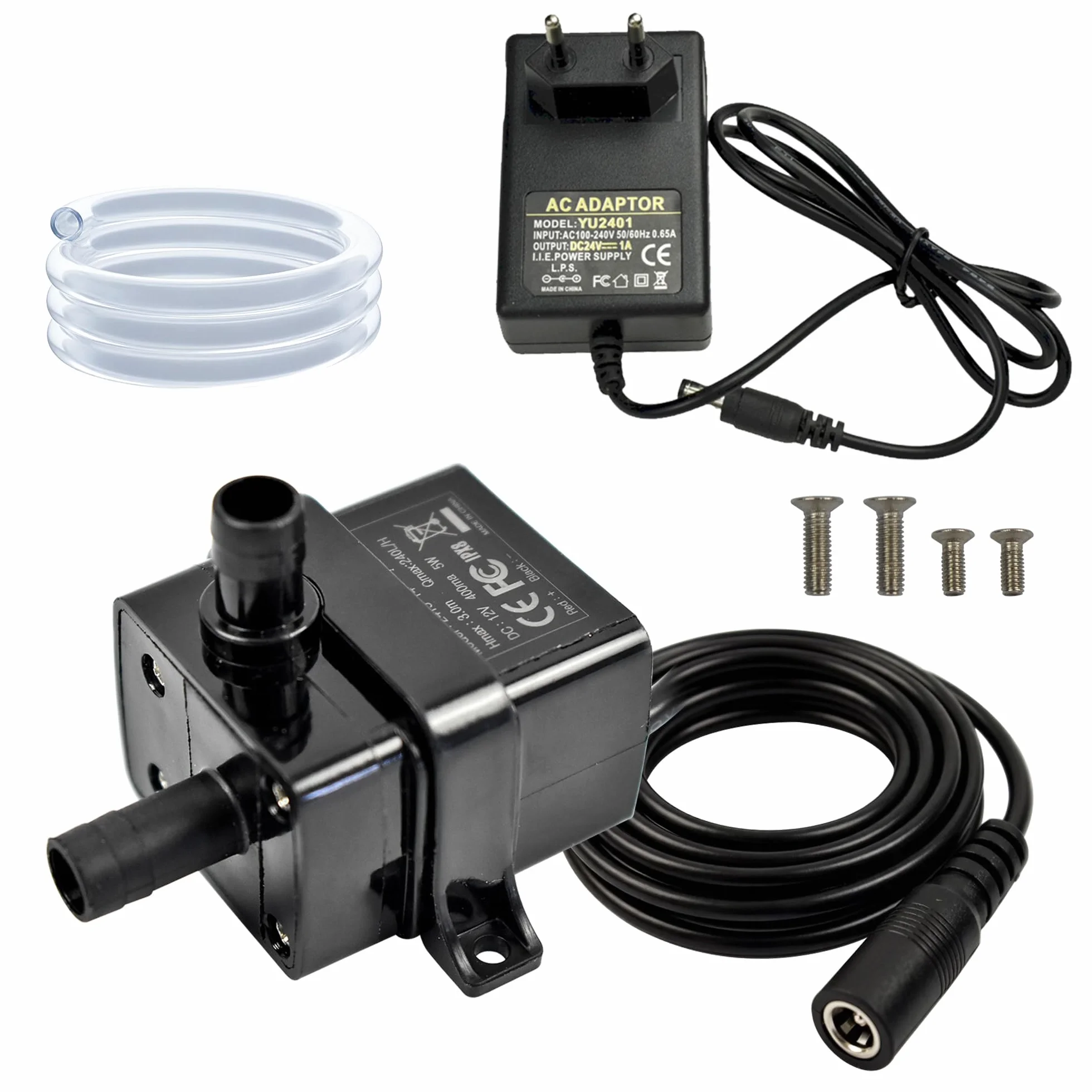 CONQUERALL Pompa bezszczotkowa DC 12 V 63 GPH 3 m 5 W pompa zanurzeniowa z rurką 1 m i zasilaczem (UE) do samodzielnego chłodzenia wodą PC