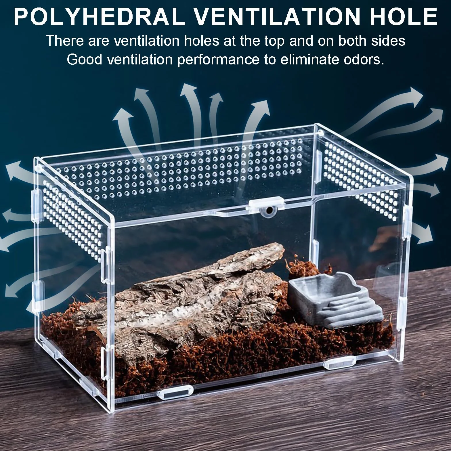 Przezroczyste Terrarium Akrylowe dla Ślimaków i Gadów (20 x 12 x 12 cm) – Pojemnik Transportowy, Klatka Rozrodcza, Pudełko do Karmienia, Mini Terrarium dla Płazów i Gadów
