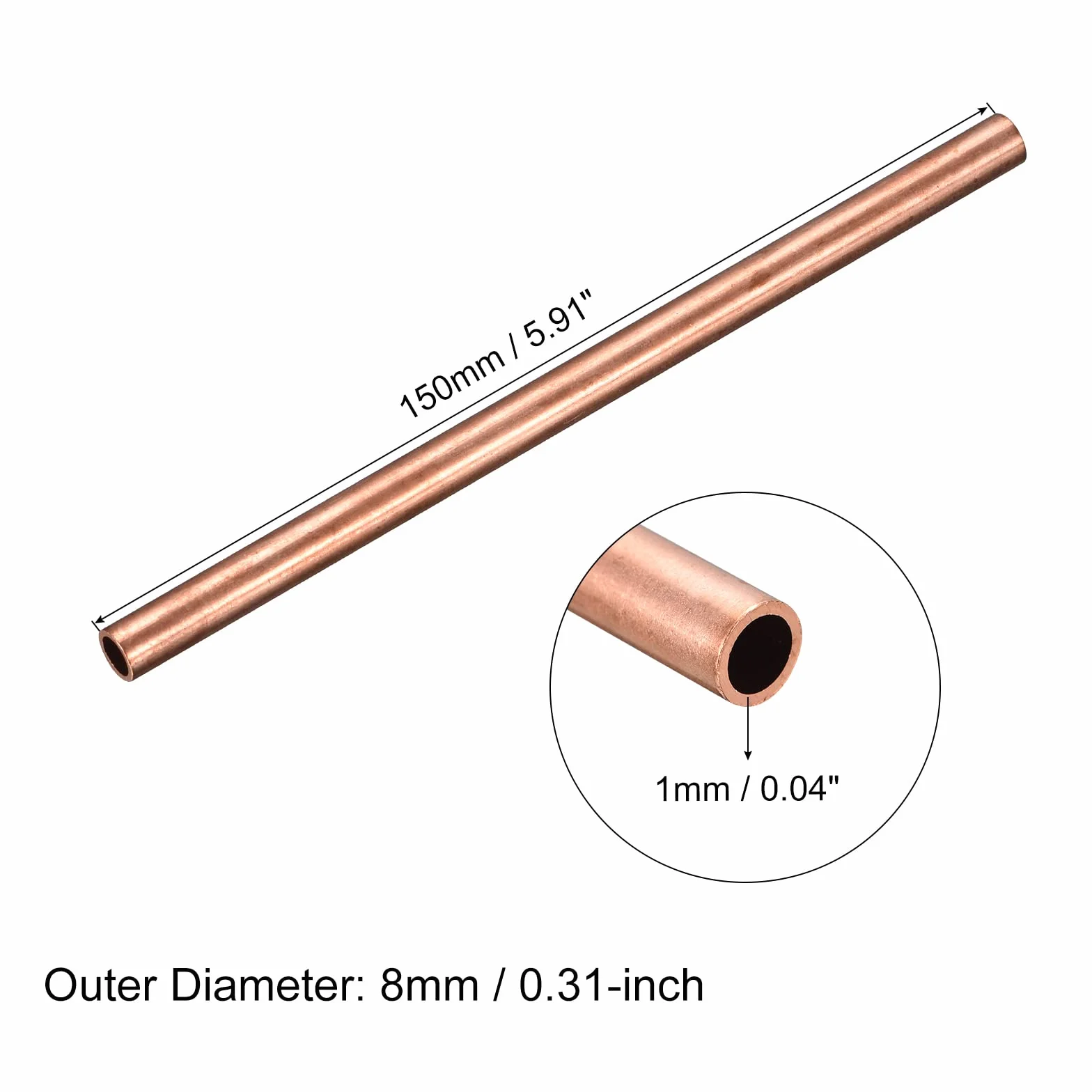 QUARKZMAN Rura miedziana, 8mm OD 1mm Grubość ścianki 150mm Długość okrągła rura dla przemysłu, projekty DIY 2 szt