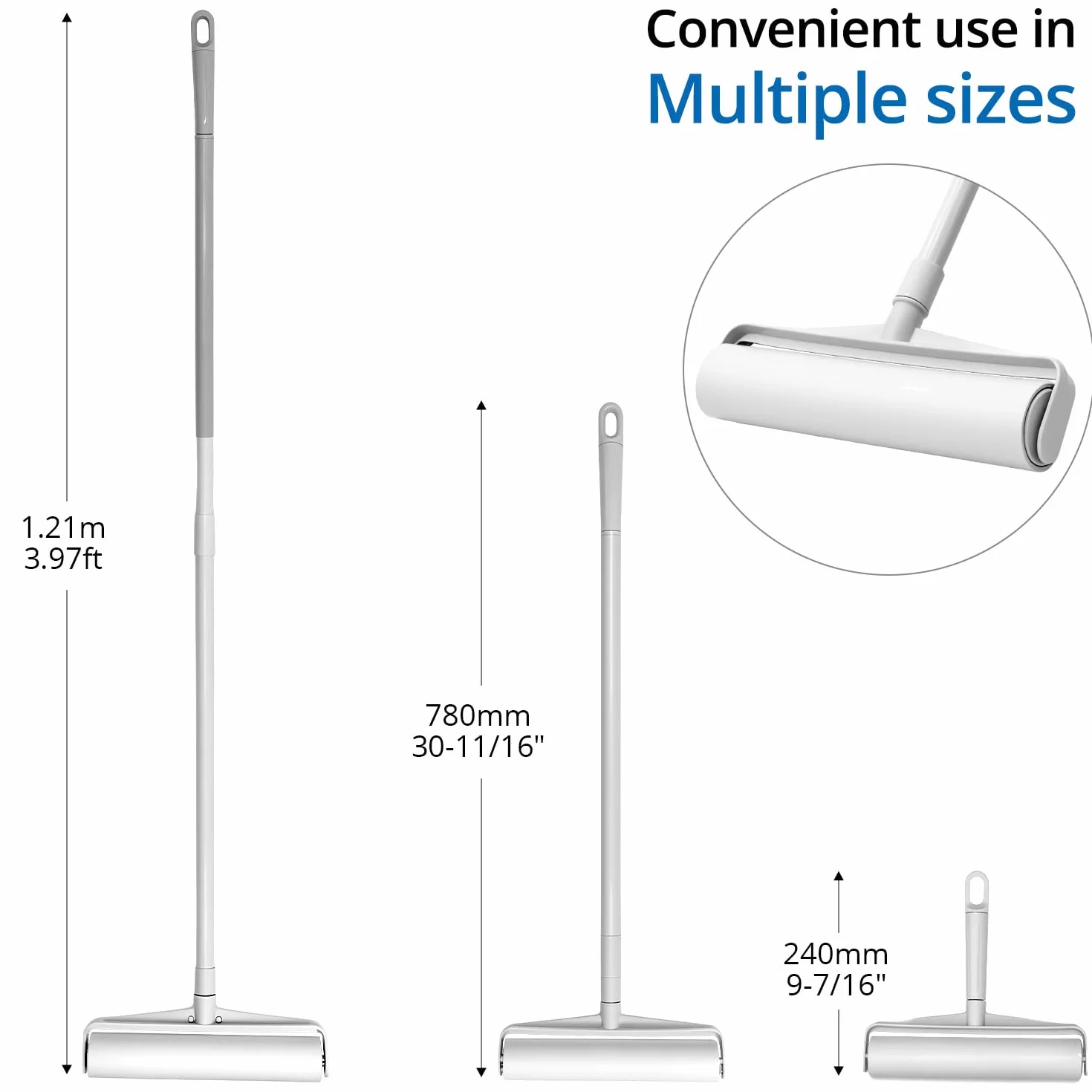 QWORK® Duży wałek do kłaczków do sierści zwierząt domowych, 24 cm, ultra szeroki – wysuwany długi uchwyt, lepki mop z 360 arkuszami na dywan, podłogę i sofę, wytrzymały przyrząd do usuwania sierści