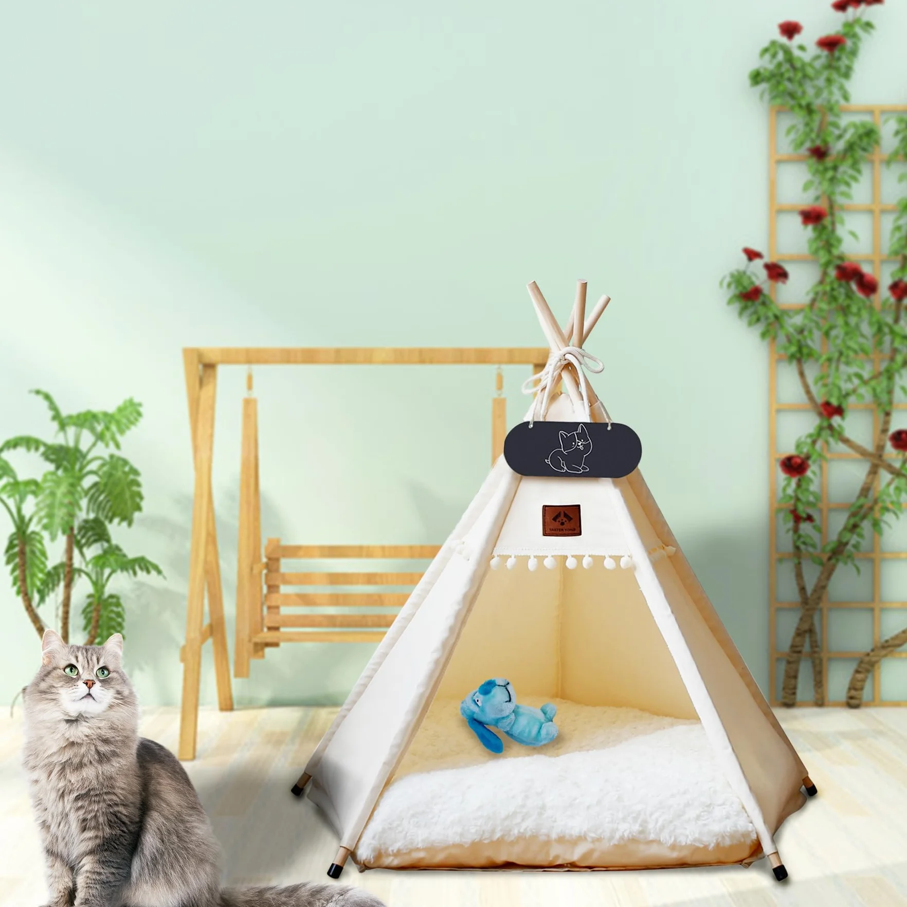Namiot tipi dla zwierząt domowych z dwustronną poduszką Namiot dla zwierząt domowych dla psów/kotów Budka dla zwierząt domowych Zdejmowany i nadający się do prania Domek dla psów dla świnek