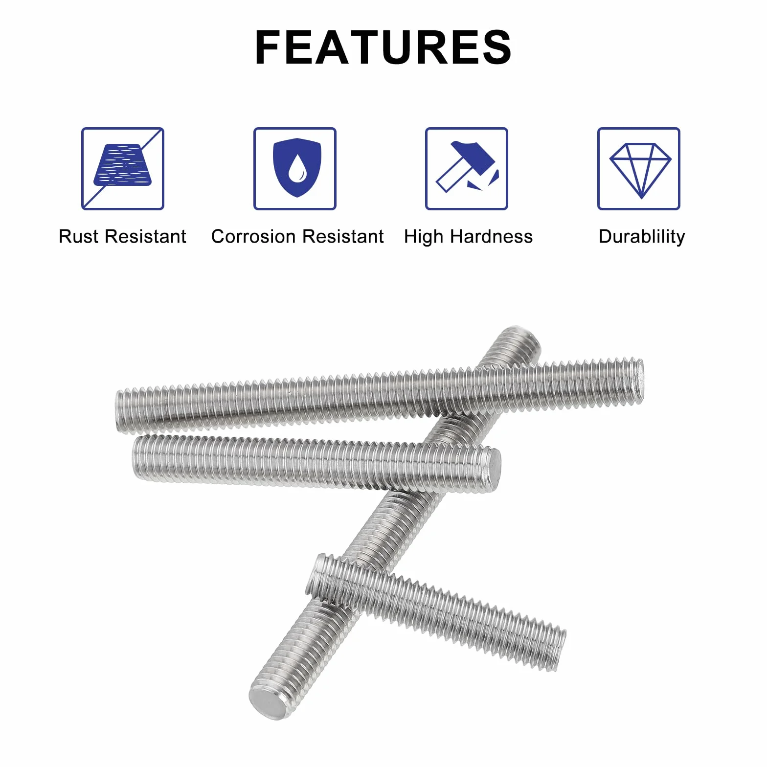 sourcing map 10 szt. stal szlachetna 304 pełny pręt gwintowany Hardware M3 x 130 mm 0,5 mm gwint de