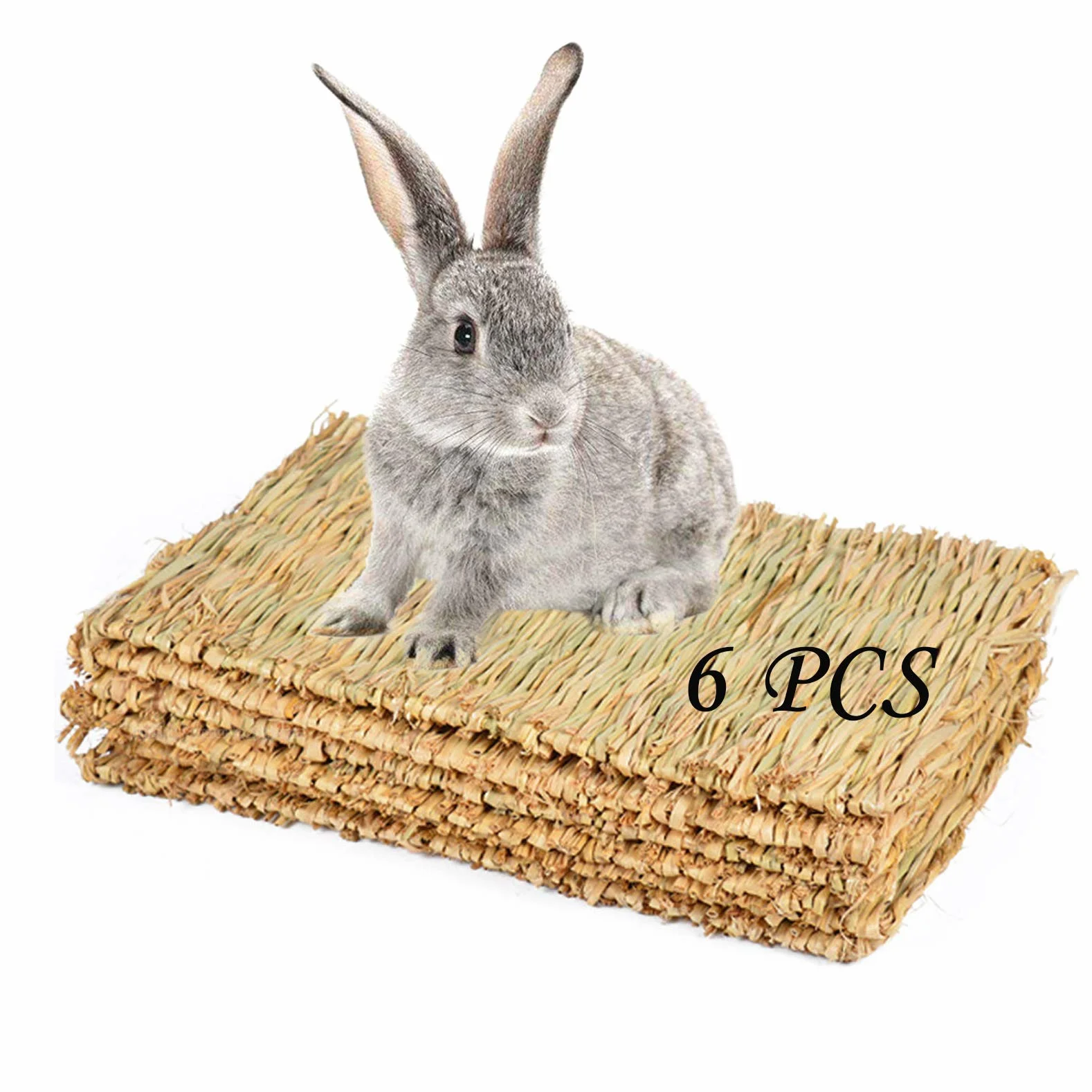 PINVNBY 6-pak mata z trawy królika, naturalna słoma, tkane łóżko, klatki dla małych zwierząt, do spania, żucia, gniazdowania i zabawek dla królików, świnki morskiej, chomika, jeża i wiewiórki, mata na