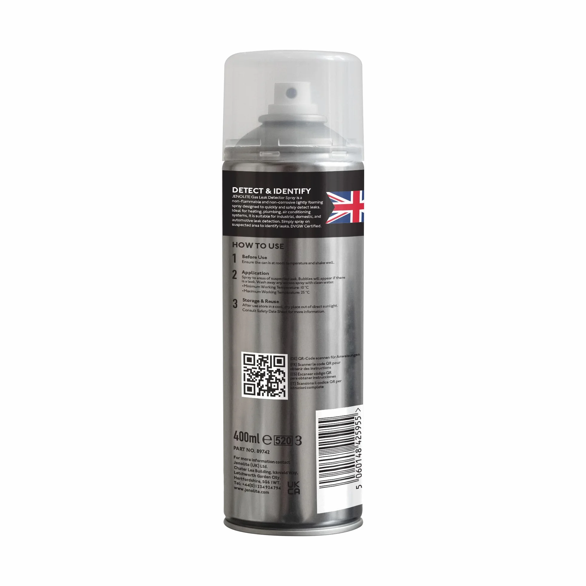 JENOLITE Spray do wykrywania wycieków gazu, 400 ml, niepalny i niekorozyjny, wykrywa wycieki w ogrzewaniu, kanalizacji, klimatyzacji i nie tylko, certyfikat DVGW