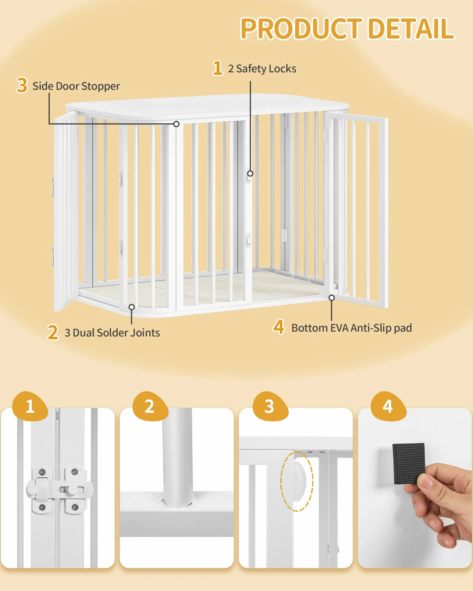 Hzuaneri Mebel klatka dla psa, klatka dla psa do użytku wewnętrznego z poduszką, nowoczesny design z trzema drzwiami, stolik pomocniczy z drewna, nadaje się dla małych i średnich psów, 80 x 55 x 61,5