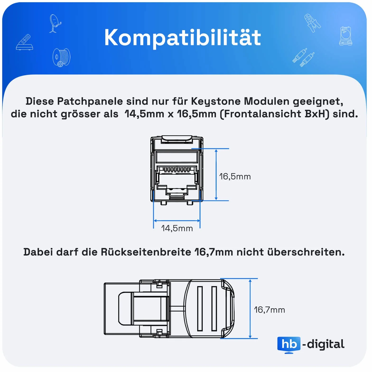 hb-digital 4-portowy panel krosowy obudowa do modułów Keystone z np. gniazdem RJ45 RJ11 Socket wtyczka antenowa złącze F USB-C USB-A BF/AF HDMI zacisk biegunowy gniazdo gwintowane BNZ - jasnoszary