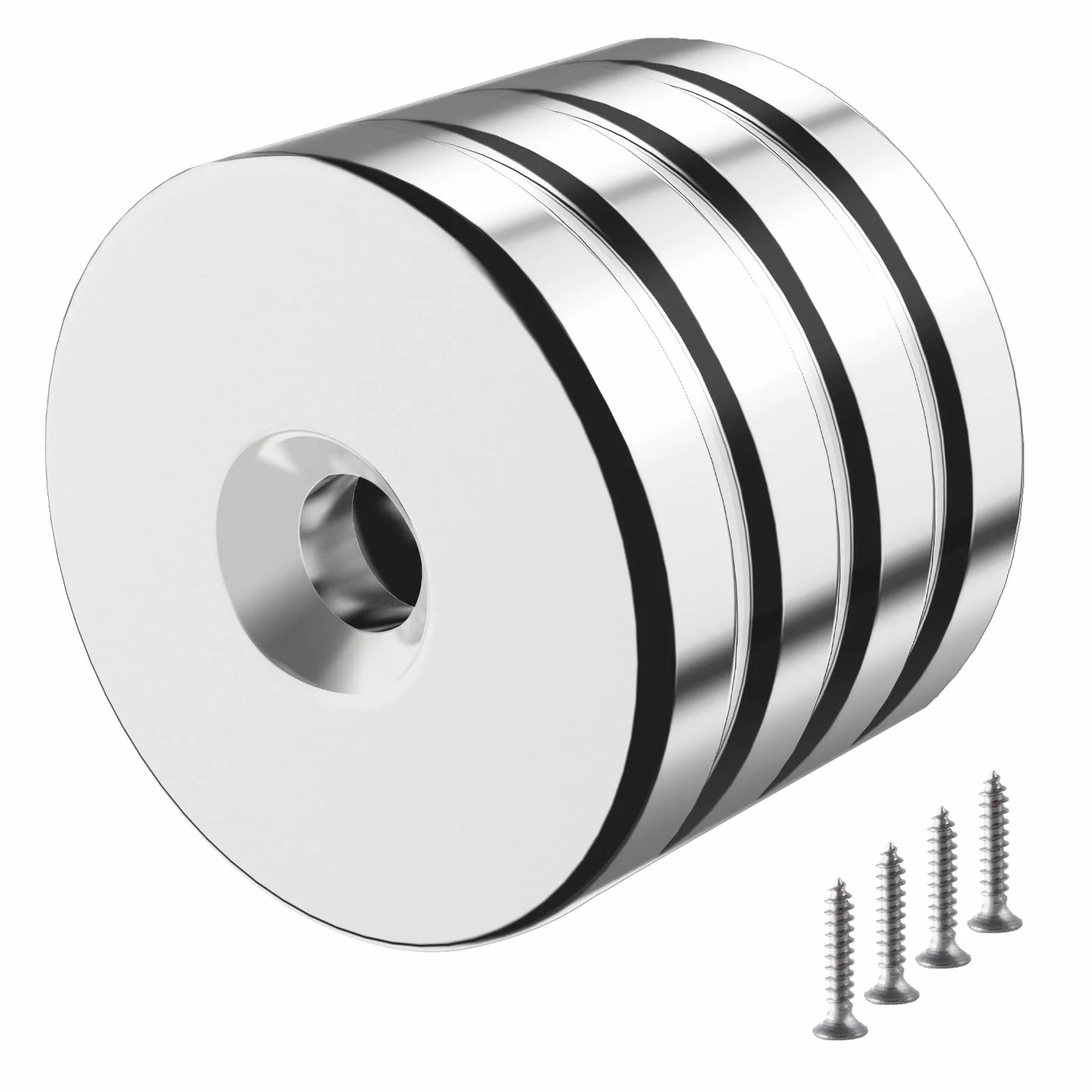 Magnesy neodymowe garnkowe 30 x 5 mm z otworem M5, 4 sztuki