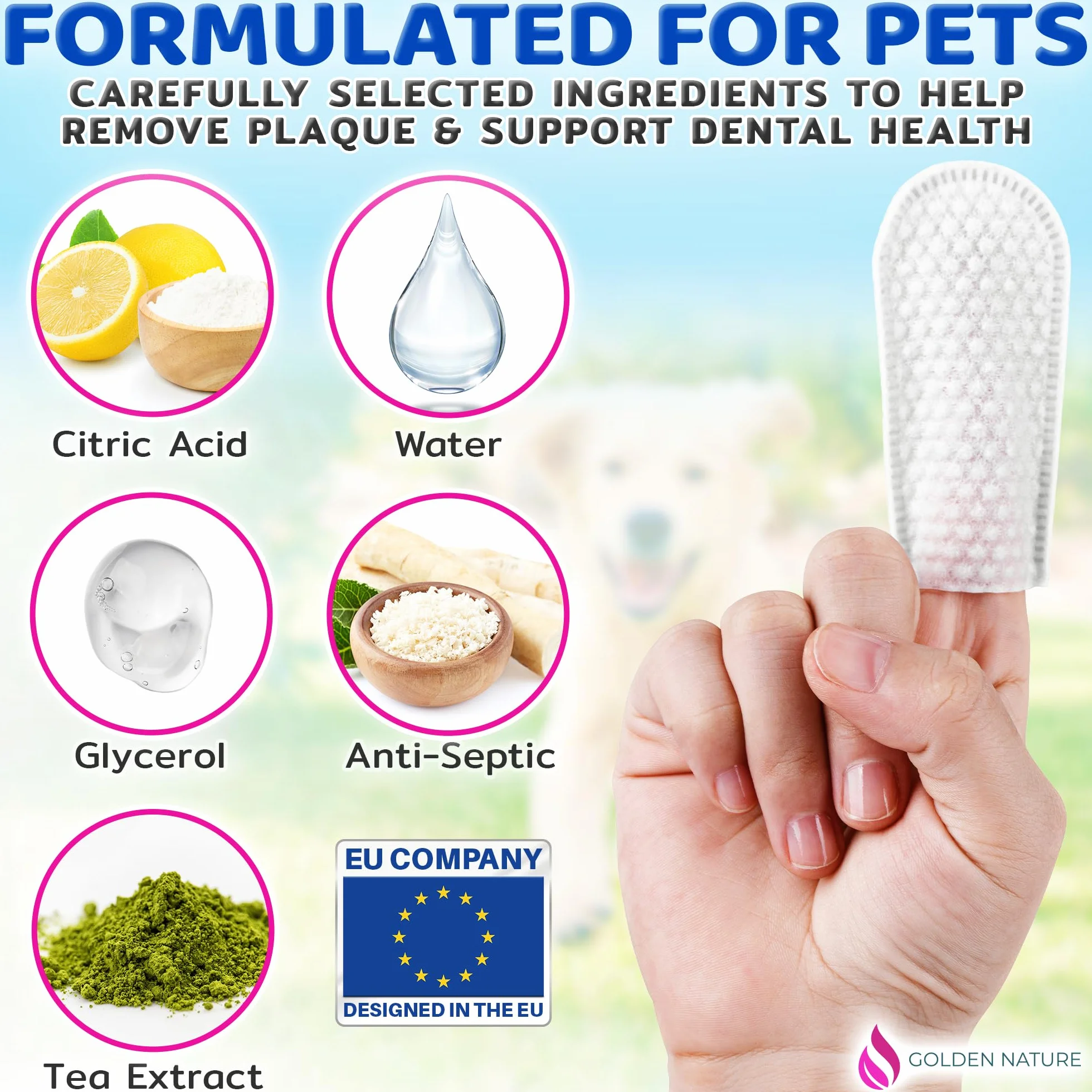 Teeth Cleaning Wipes for Dogs and Cats - 100 Pcs - Pet Dental Care Finger Pads/Mouth Wipes for Fresh Breath, Plaque and Tartar Removal