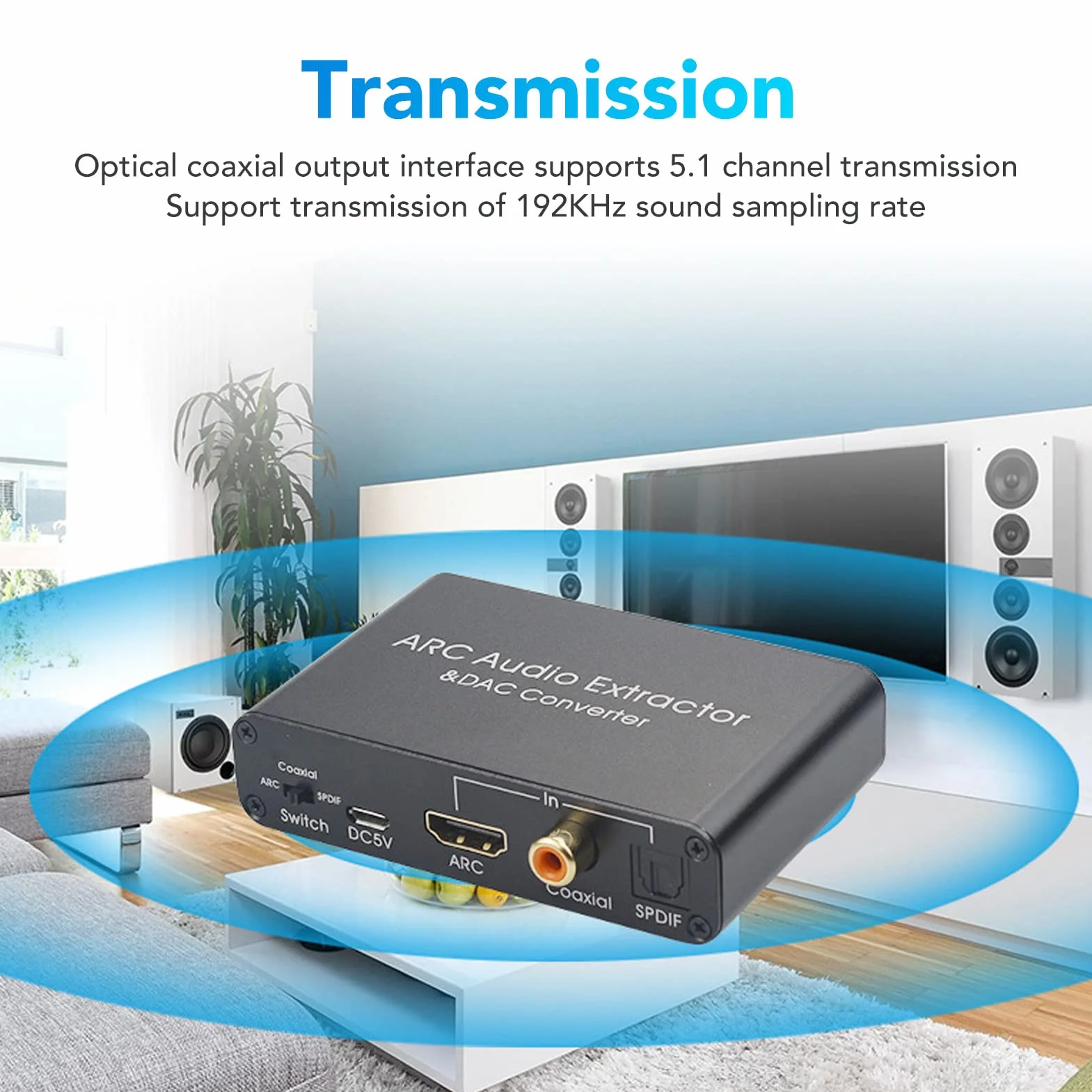 Ekstraktor Dźwięku HDMI ARC SPDIF 192 KHz Wyjście 3,5 mm Cyfrowy Analogowy Konwerter do Telewizora
