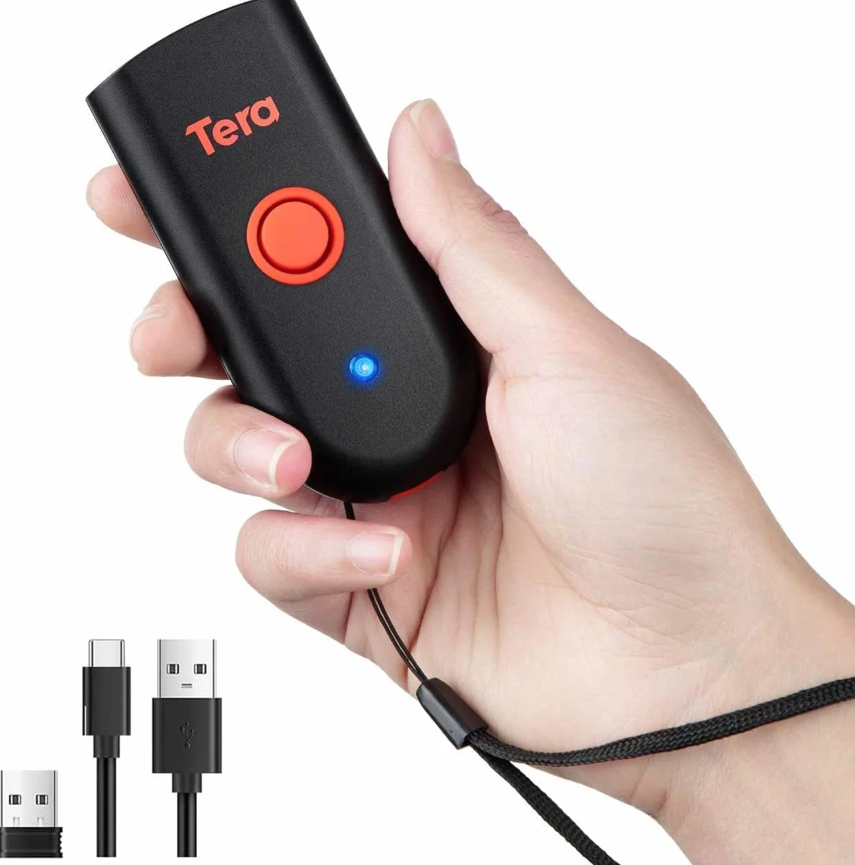 Tera Mini przenośny skaner kodów kreskowych CMOS skaner kodów kreskowych 3 w 1, Bluetooth, kabel USB, bezprzewodowy 2,4 G, do kodów kreskowych 1D 2D QR na papierze i wyświetlaczu, 1100D