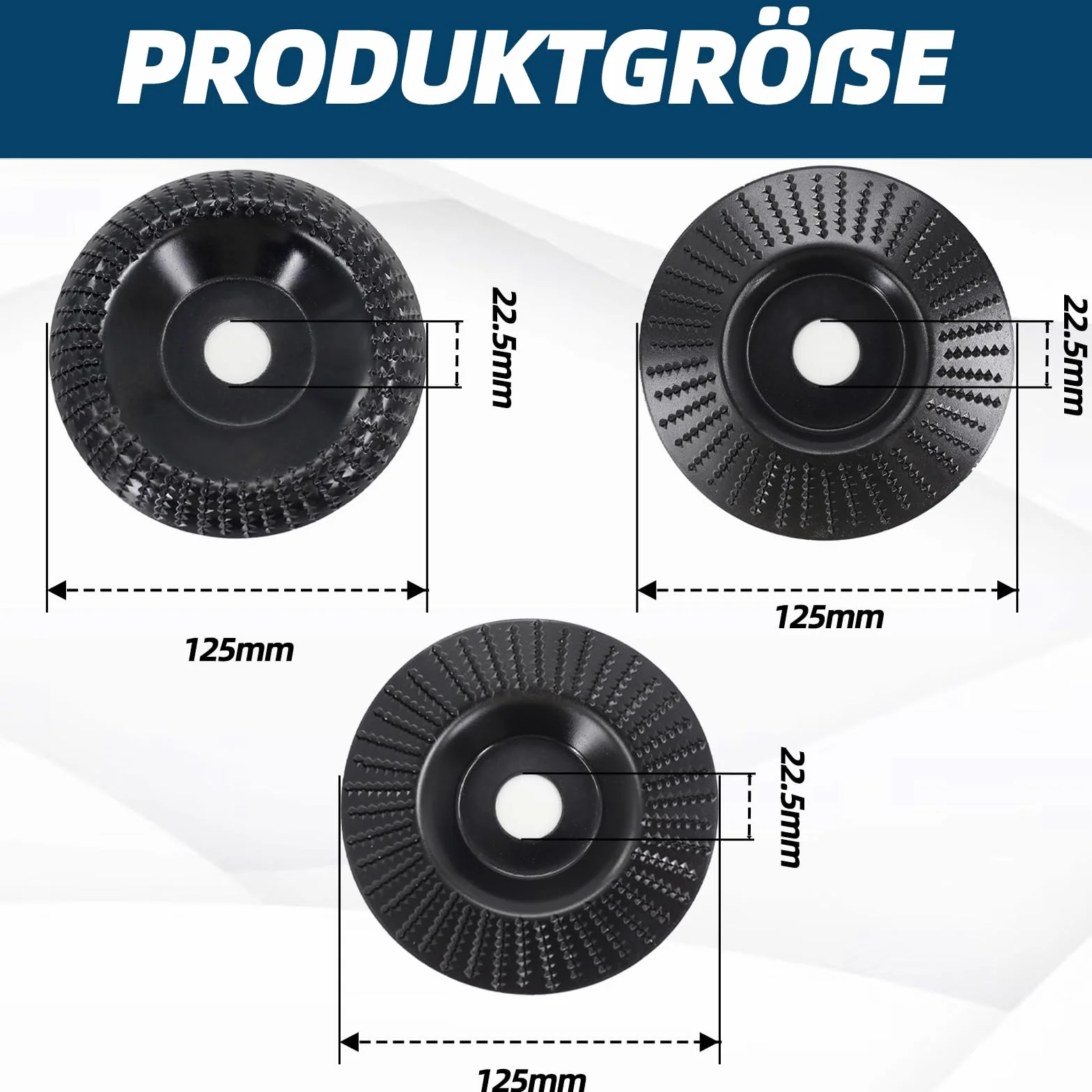 Zestaw 3 tarcz szlifierskich 125 mm do drewna stal węglowa