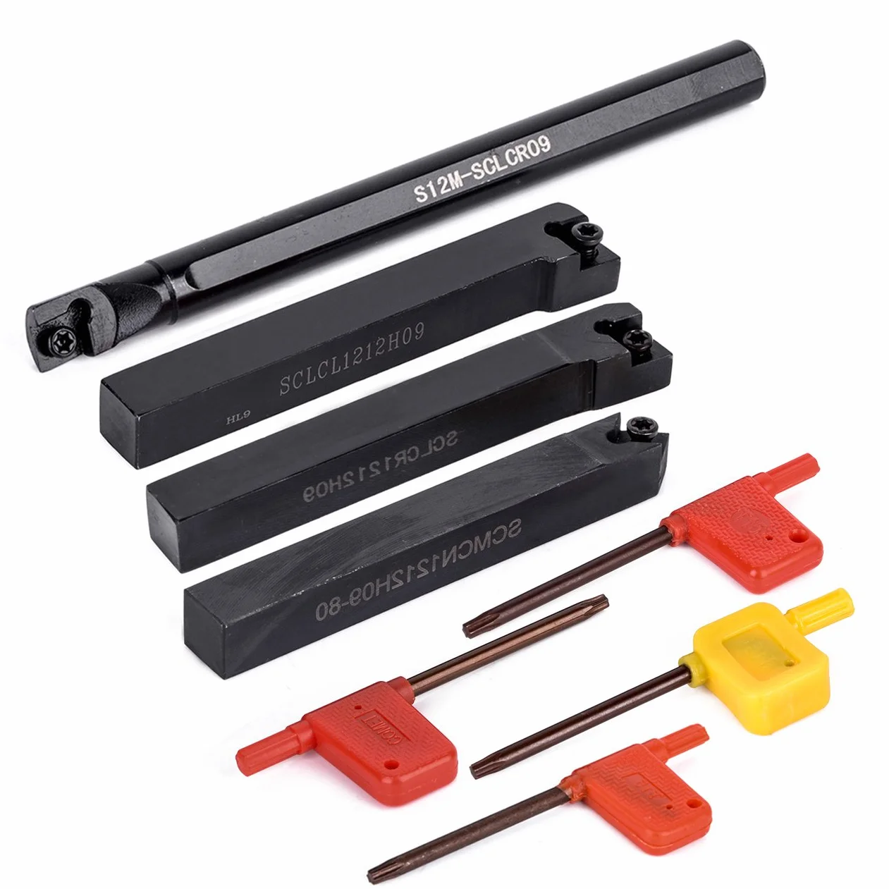 Maizoon Uchwyt narzędziowy do tokarki CNC 4 szt. S12M-SCLCR09 SCLCR1212H09 SCLCL1212H09 SCMCN1212H09 + 10 szt. wkładów z węglika spiekanego + 4 szt. klucz, tokarka wewnętrzna do rowkowania do dużych