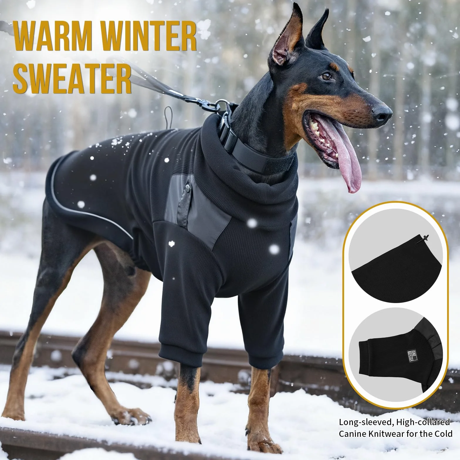 OneTigris Sweter dla psa, płaszcz polarowy ze szlufką na nogę i otworem na uprząż, praktyczny do wydalania, sweter z golfem, poliester z recyklingu, rozciągliwa kurtka dla psa, rozmiar S, 8,5-12,5 kg