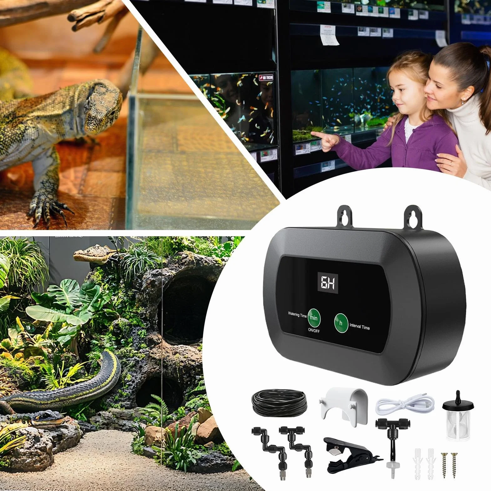 Reptile nawilżacz powietrza, automatyczny system Mister, regulowany dysze 360°, wbudowany timer, ultracienki tłumik, konsystencja zbiornika, idealny dla amphibians, żab, żab, kameleonów, Abs 11,5 x