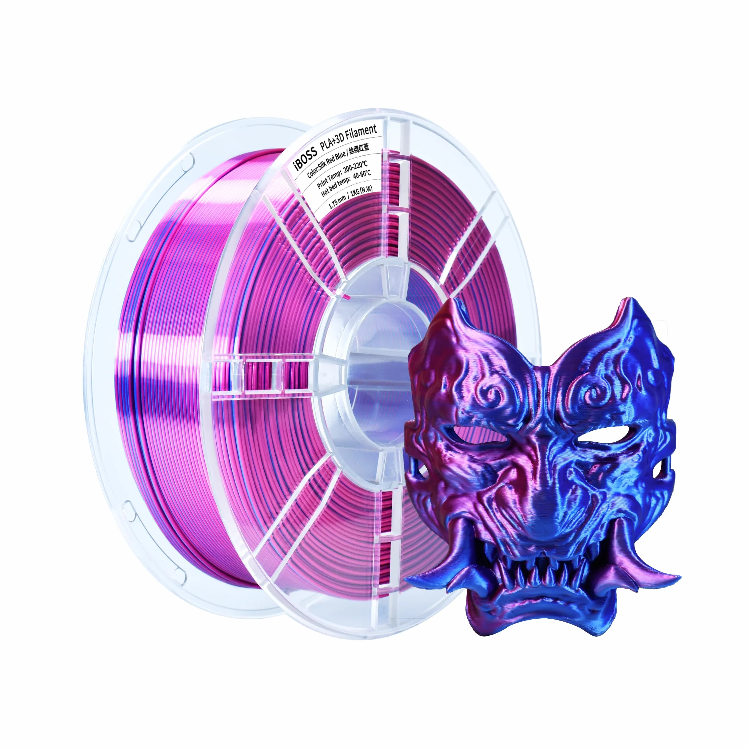 iBOSS PLA PLUS Filament 1,75 mm dwukolorowy jedwabny 1 kg czerwony niebieski