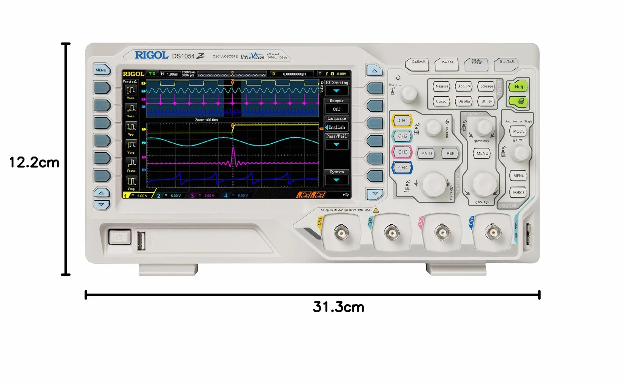 RIGOL DS1054Z Cyfrowy Oscyloskop, Szerokość Pasma 50MHz, 4 Kanały Analogowe, Pojemność Pamięci 24Mpts, Szybkość Próbkowania 1G Sa/s, Darmowa Funkcja Wyzwalania i Dekodowania, Gwarancja 3 Lat