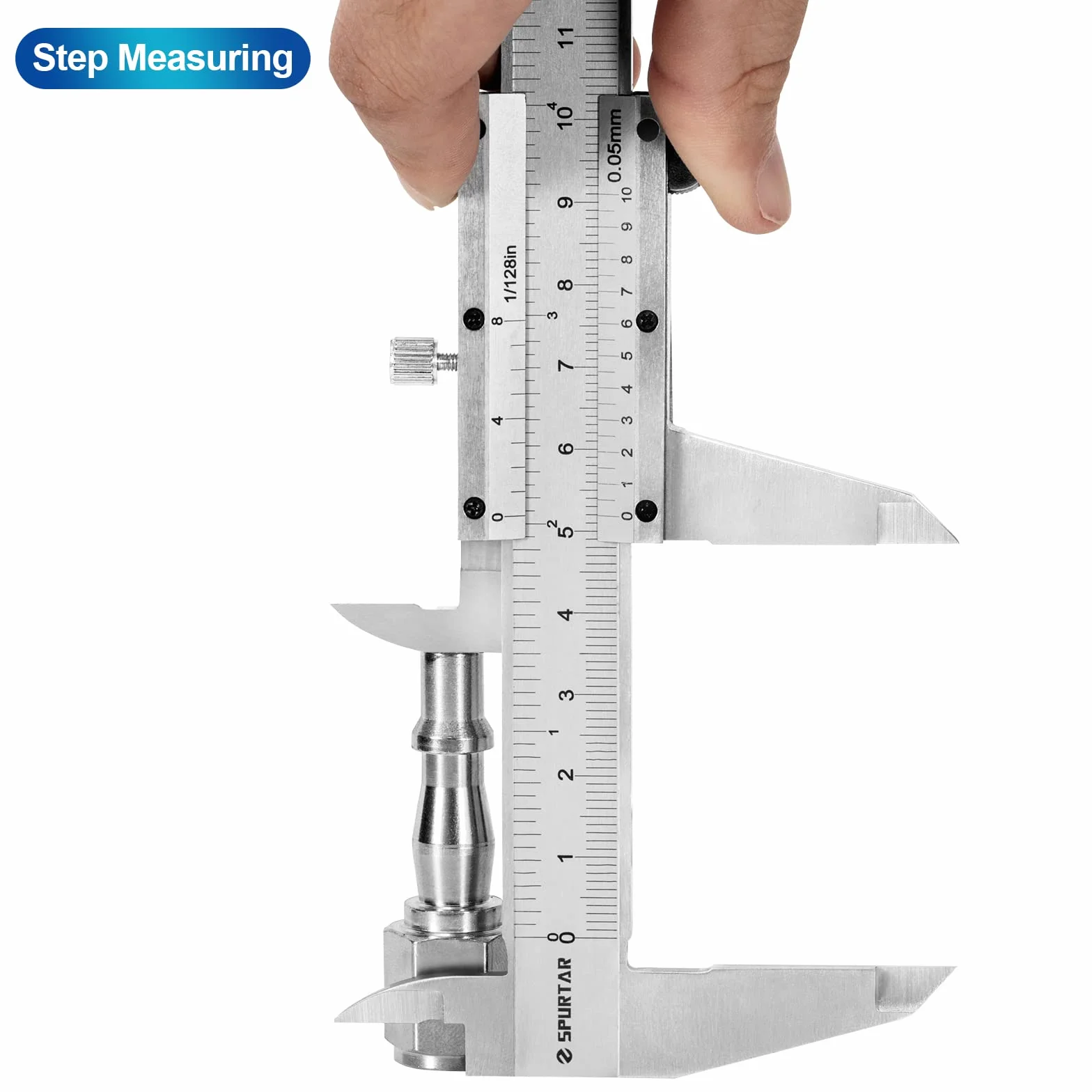Spurtar Suwmiarka noniuszowa ze stali nierdzewnej 150 mm, wysoka precyzja suwmiarki tolerancja narzędzia pomiarowego 0,05 mm 1/128 cala do pomiaru głębokości średnicy - odczyt bez odblasków