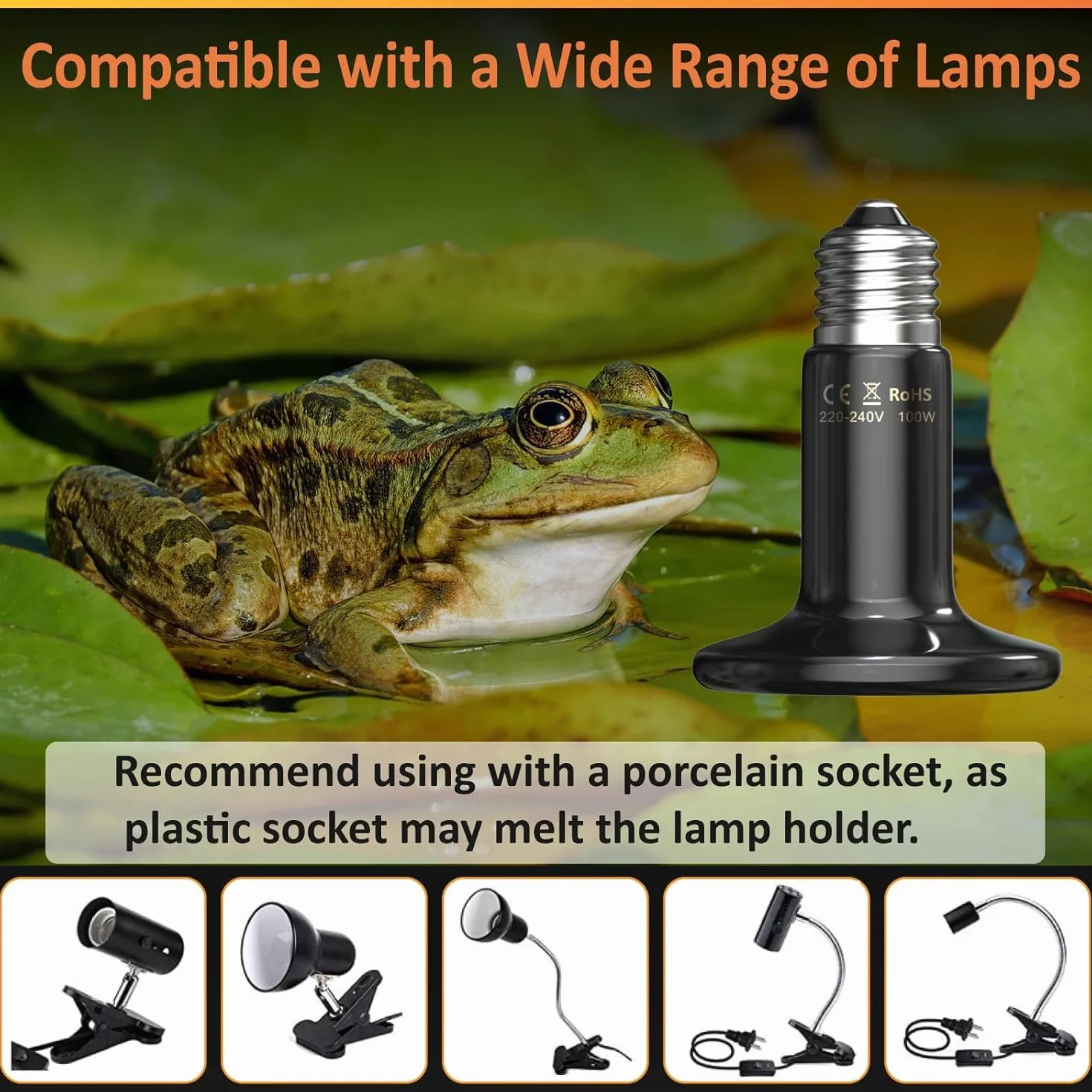 Bonlux 100W Lampa grzewcza do terrarium dla gadów, ceramiczny promiennik E27 dla jaszczurek/żółwi/węży/kurczaków/psów, bez światła, 2 sztuki