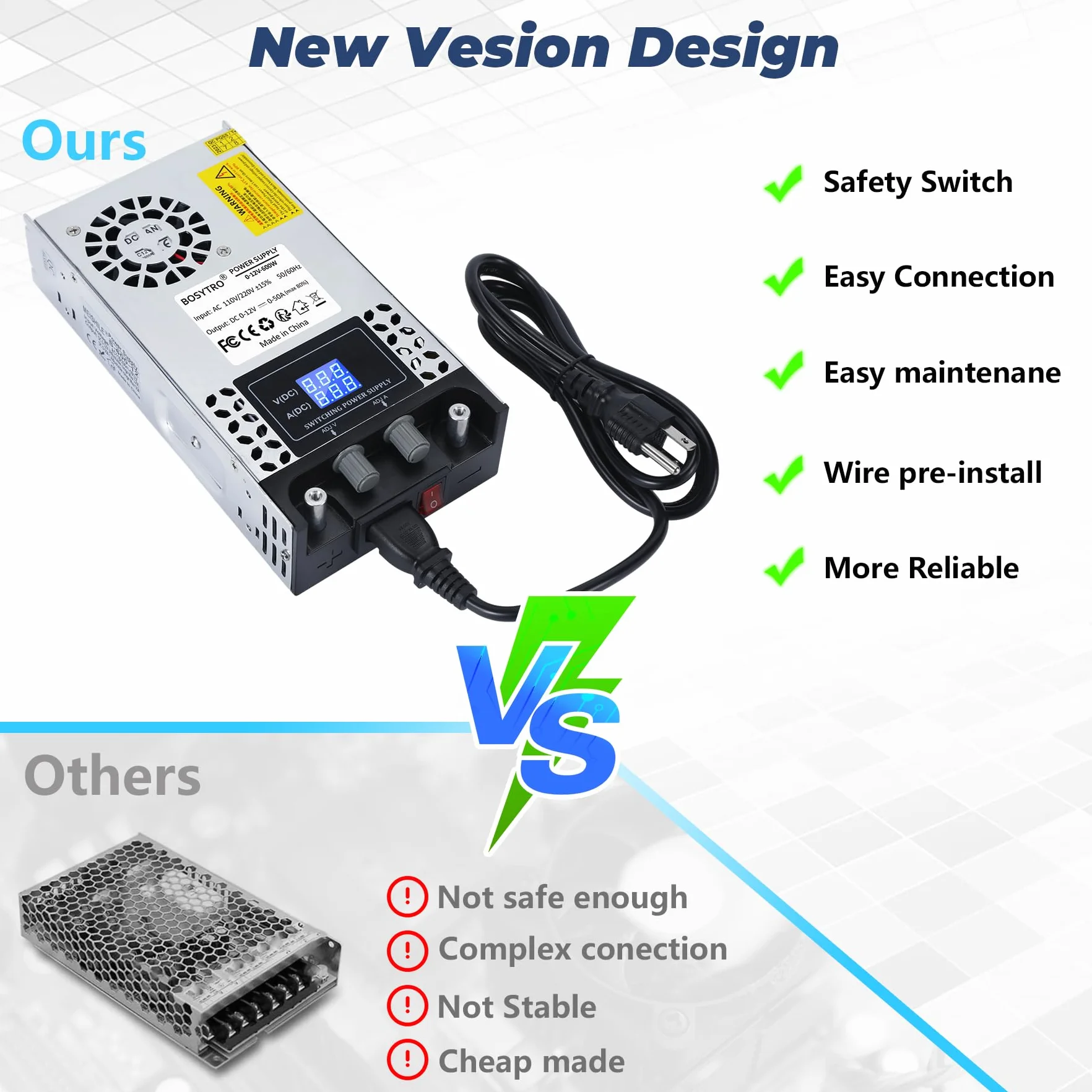 Regulowany zasilacz impulsowy 0-24 V 0-25 A 600 W 230 V SMPS do taśm LED
