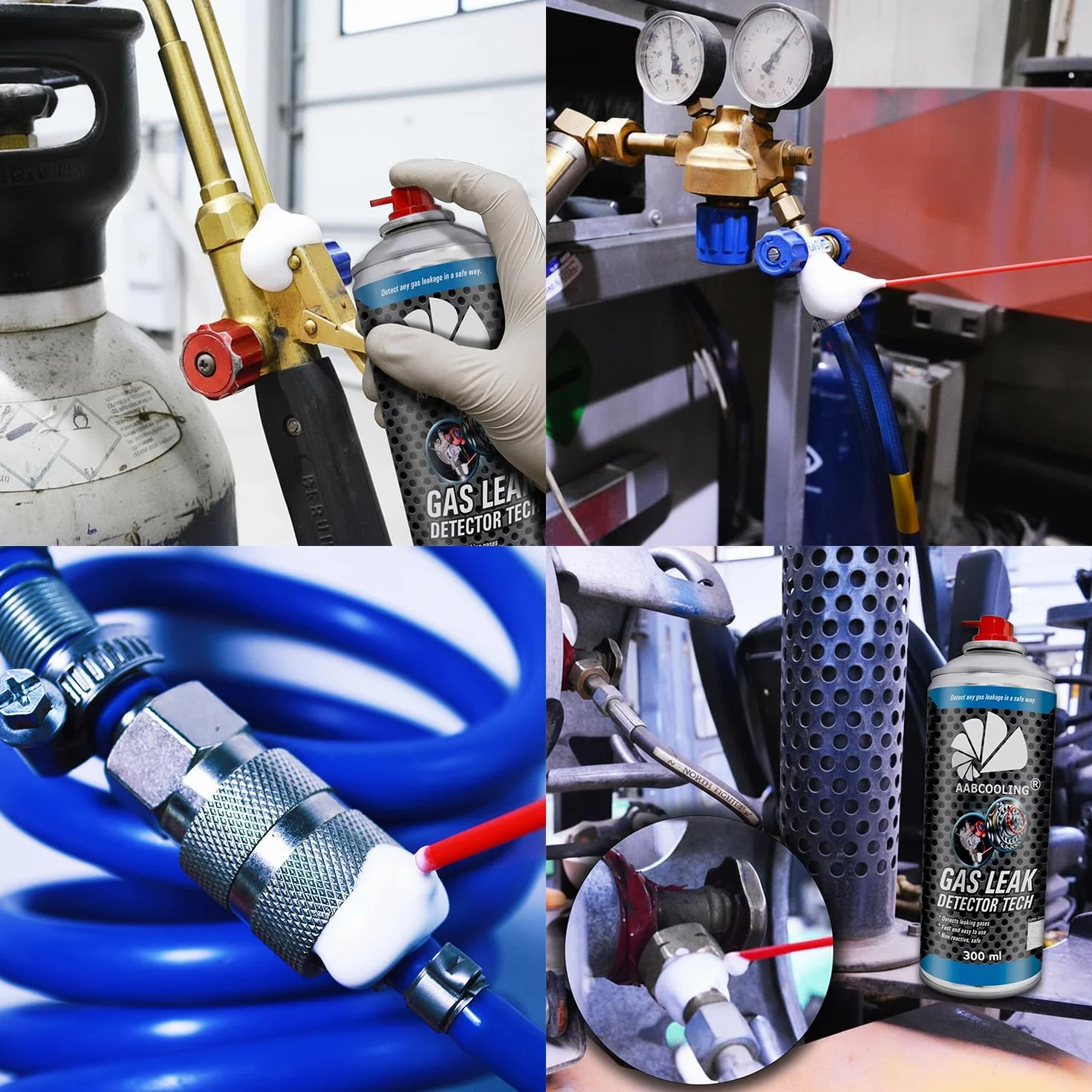 AABCOOLING Detektor Nieszczelności 300ml Wykrywacz Wycieków w Sprayu - Profesjonalny Tester do Instalacji Gazowych, Wodnych, Pneumatycznych i Klimatyzacji - Bezpieczny i Skuteczny
