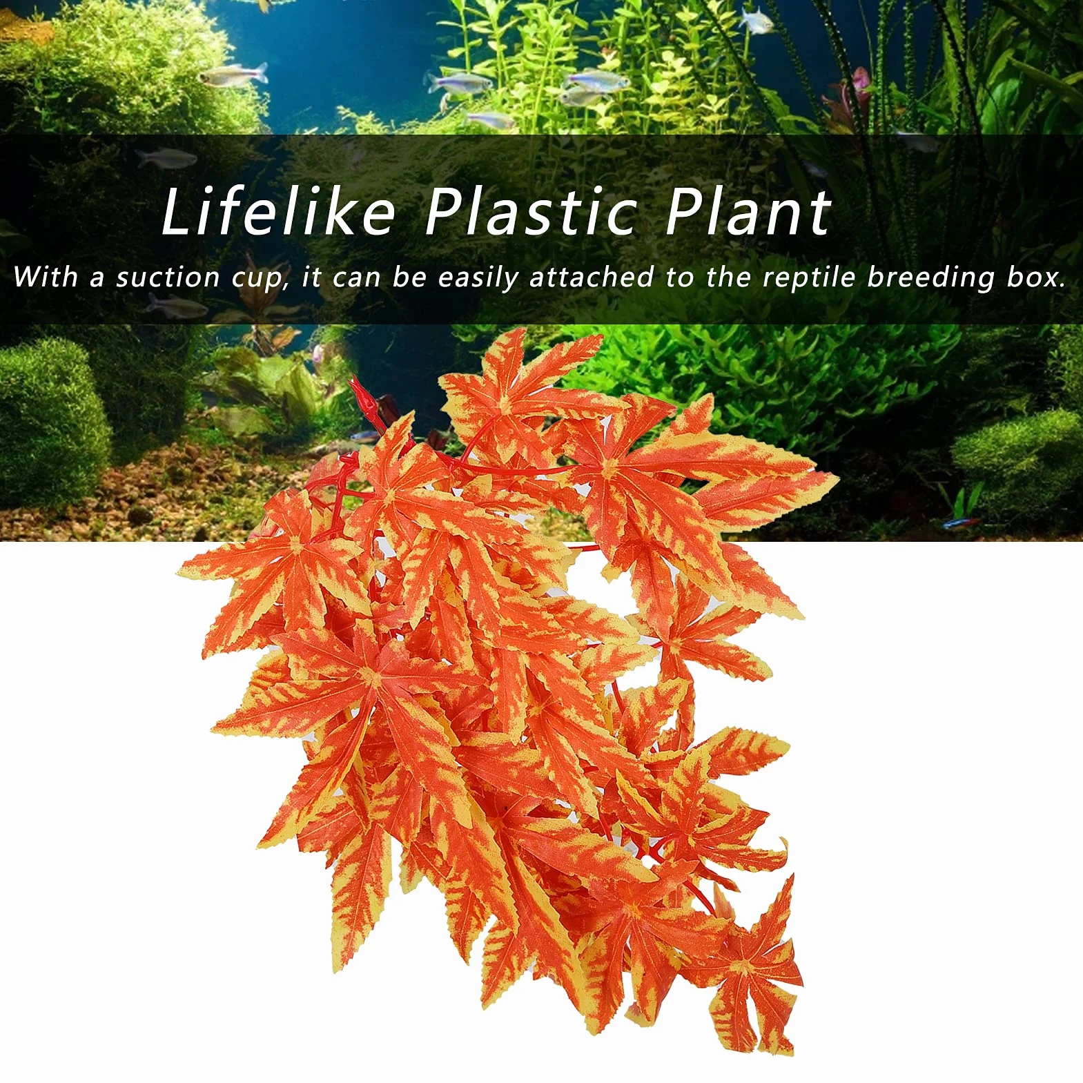Sztuczne rośliny gadów referzelne plastikowe wiszące liście dekoracja z ssącą kubek do gadów Terrarium Fish Tank Specjalny plastikowy zielony zielony, jak pokazano na zdjęciu 30G (T-007 Orange)