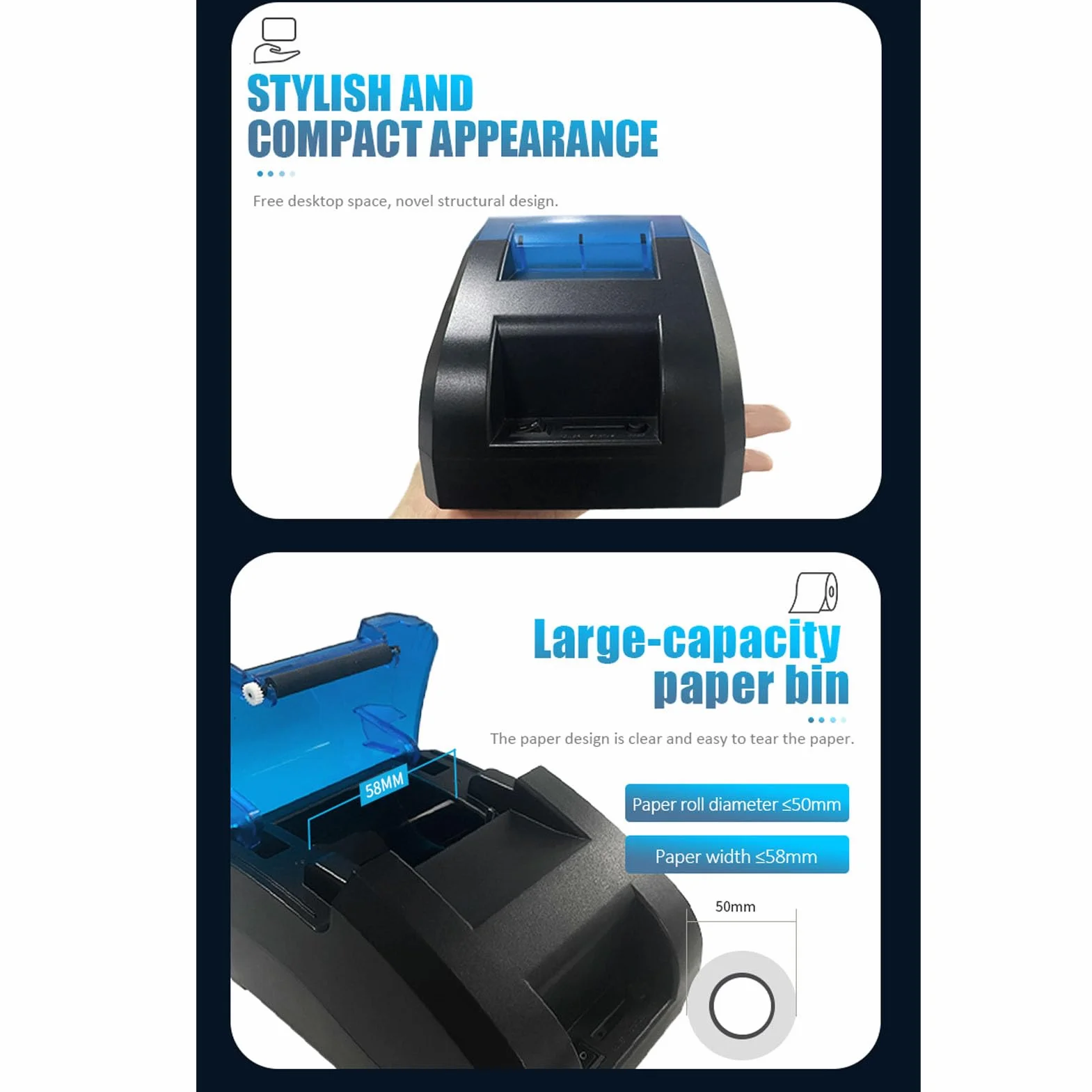 Przenośna Drukarka Termiczna, 58 Mm USB Bluetooth Drukarka Odbioru, Polecenie ESC POS, Użycie z Telefonami i Komputerami, dla Restauracji, na Wynos, Supermarkety