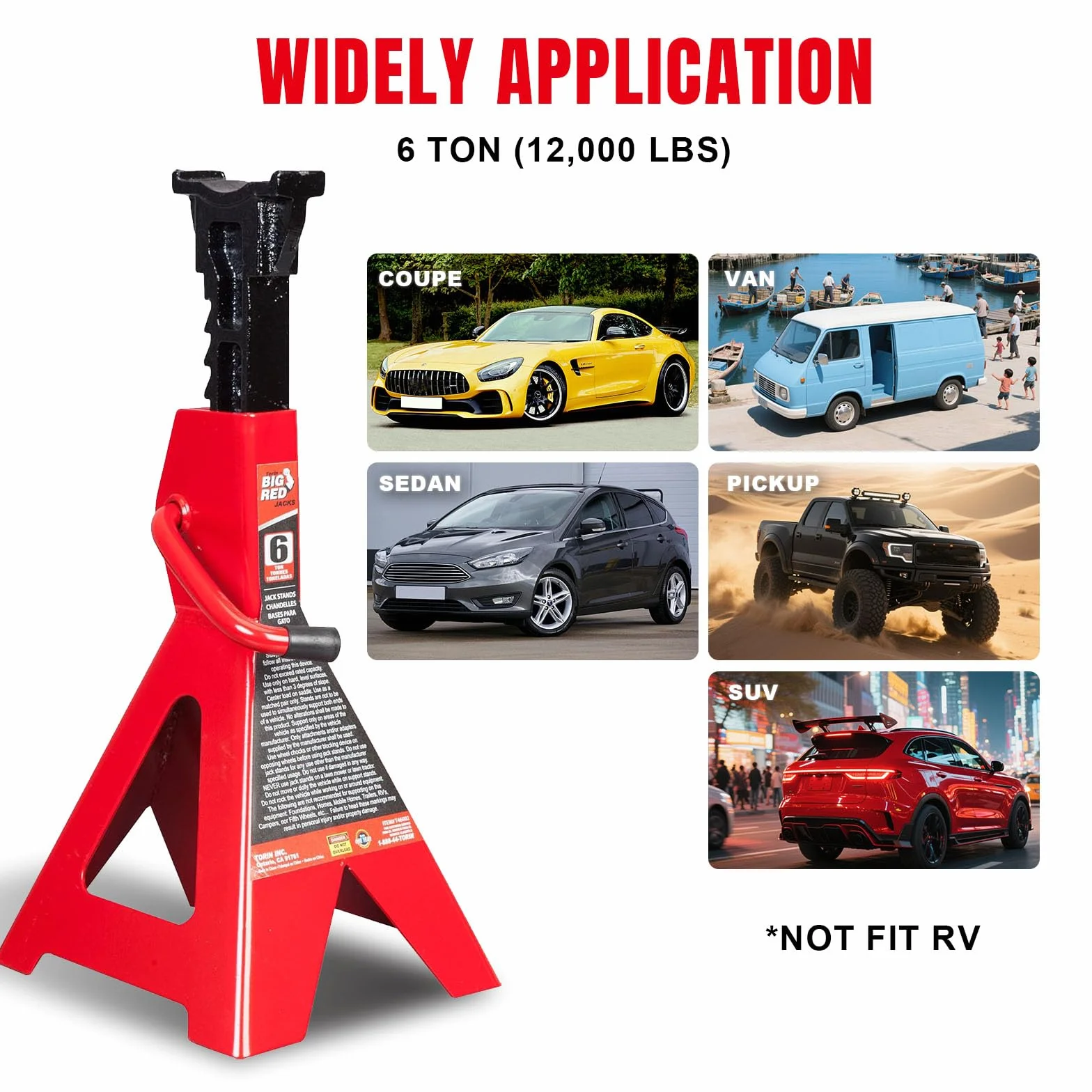 BIG RED Podpórki podnośnikowe ze stali Torin T46202 Nośność 6 ton, czerwony, 1 para