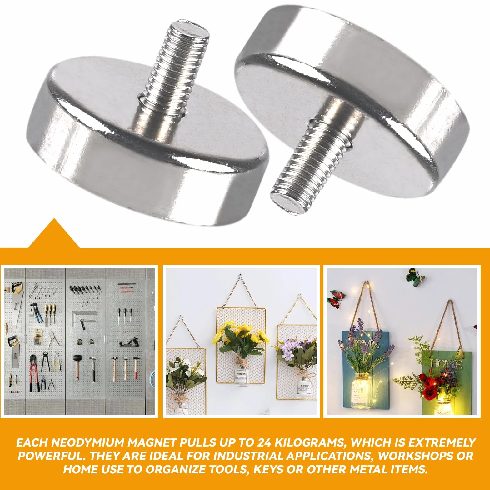 10 sztuk magnesów neodymowych: magnesy z gwintem, śruby gwintowane M5 25 mm, magnesy garnkowe o nośności 24 kg, małe magnesy na śruby, pętle lub haczyki, okrągłe magnesy neodymowe z gwintem