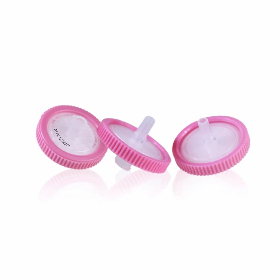 30 sztuk filtrów strzykawkowych PTFE Hydrophilic 0,22 o wielkości porów, średnica membrany 25 mm, laboratoryjny filtr strzykawkowy do nauk biomedycznych, różowe (beczki zapakowane)