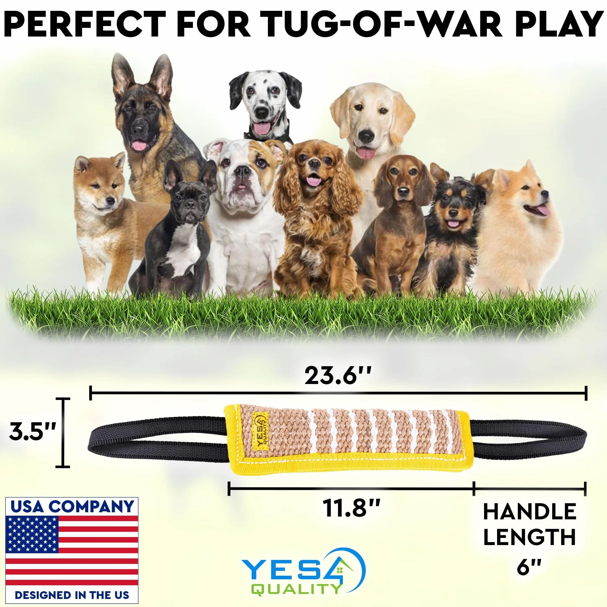 Dog Tug Toy (30.5 x 8cm), Durable Pull Toy w/ 2 Soft & Strong Handles, Tough Jute Training Toy for Medium to Large Dogs by Yes4Quality